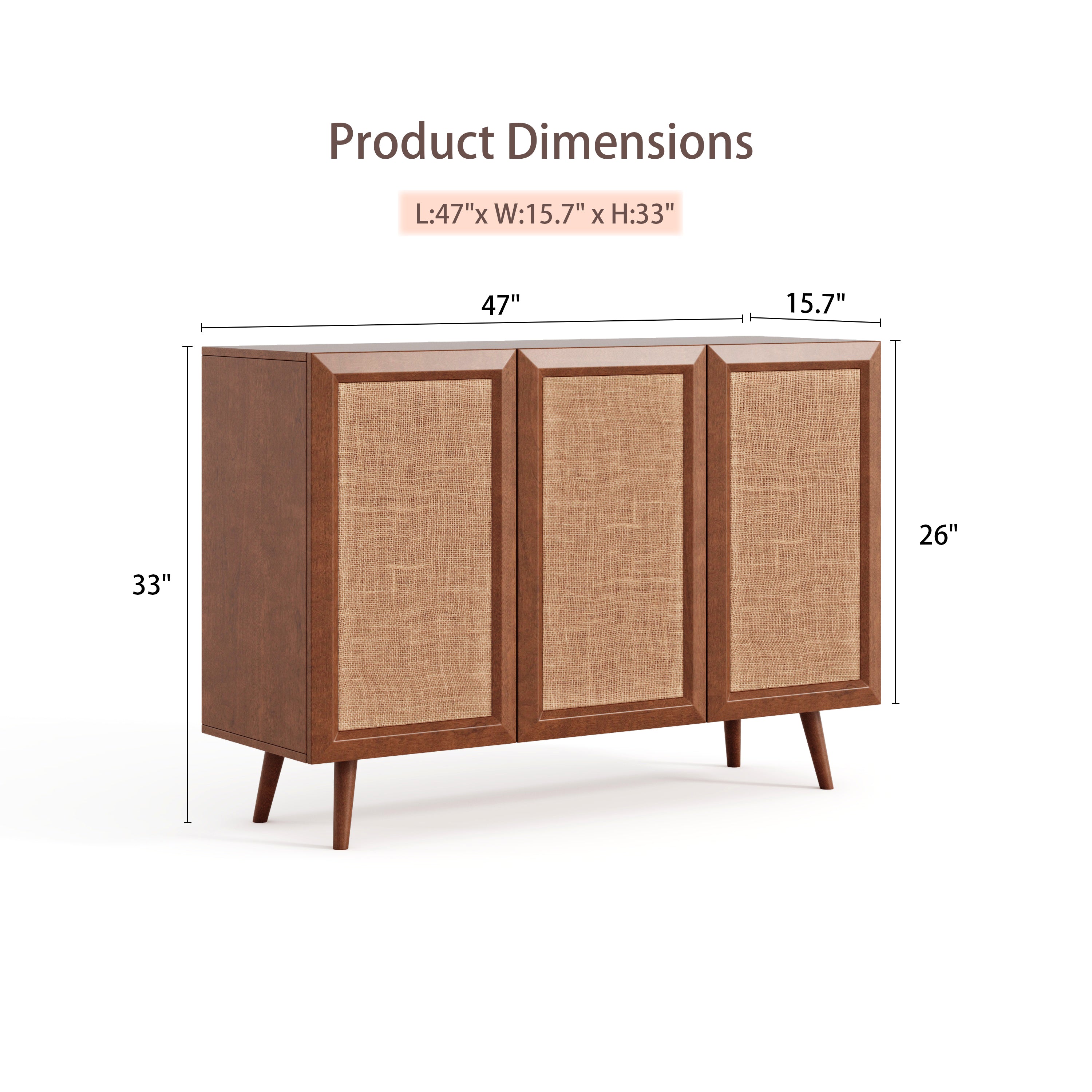 Cairo Modern Rattan Sideboard Storage Cabinet with 3 Doors