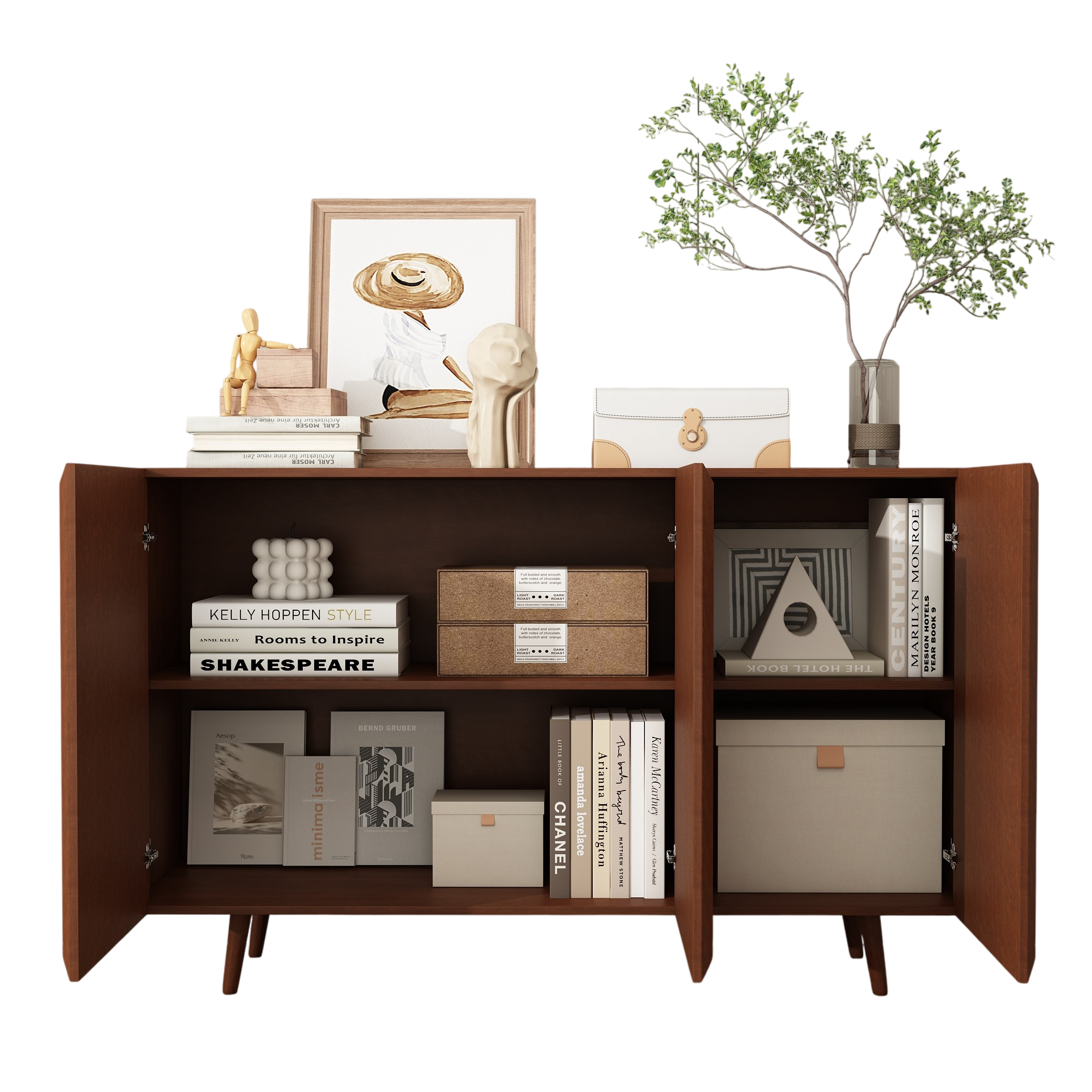 Cairo Modern Rattan Sideboard Storage Cabinet with 3 Doors