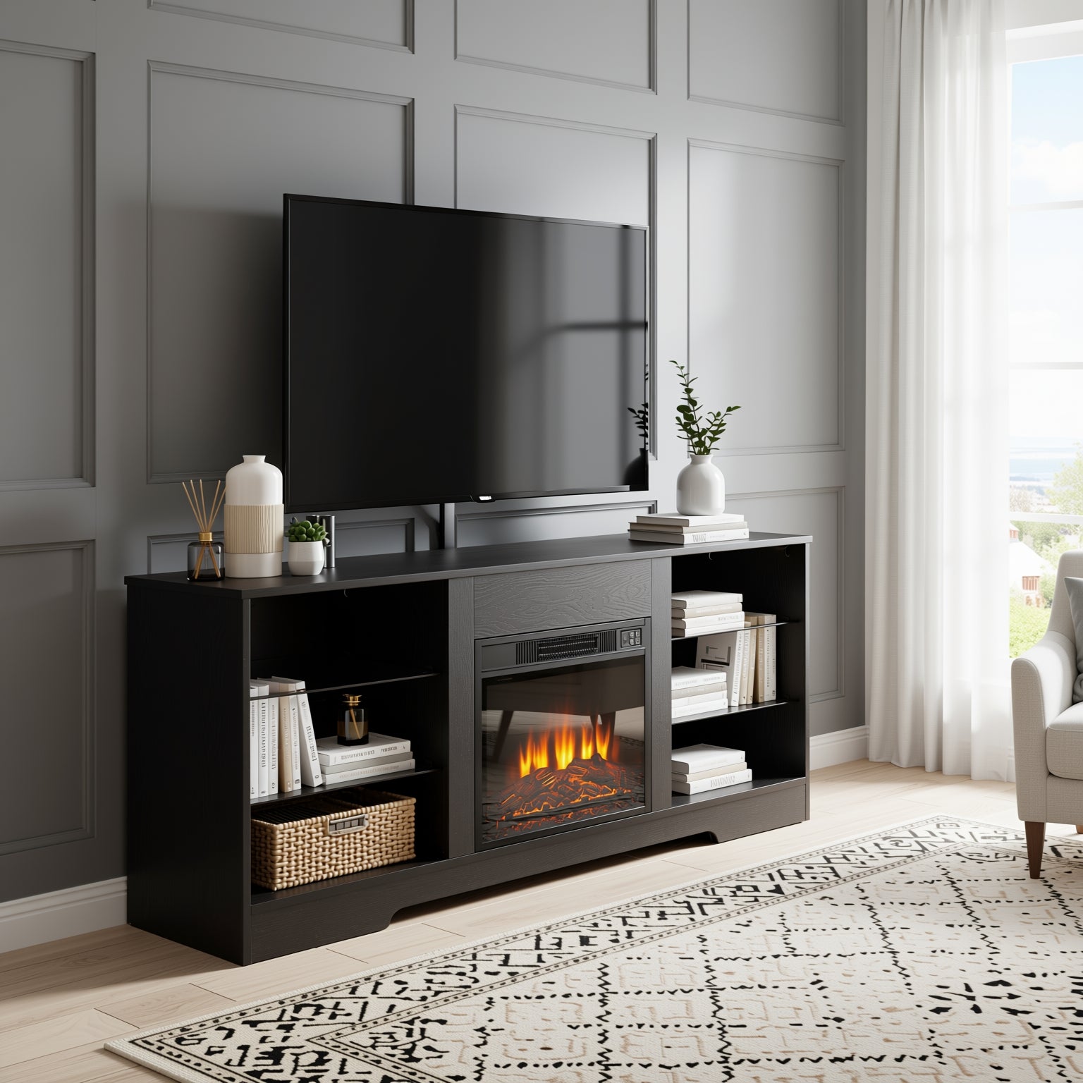 Apennine 58" Modern TV Stand with Electric Fireplace and LED Light