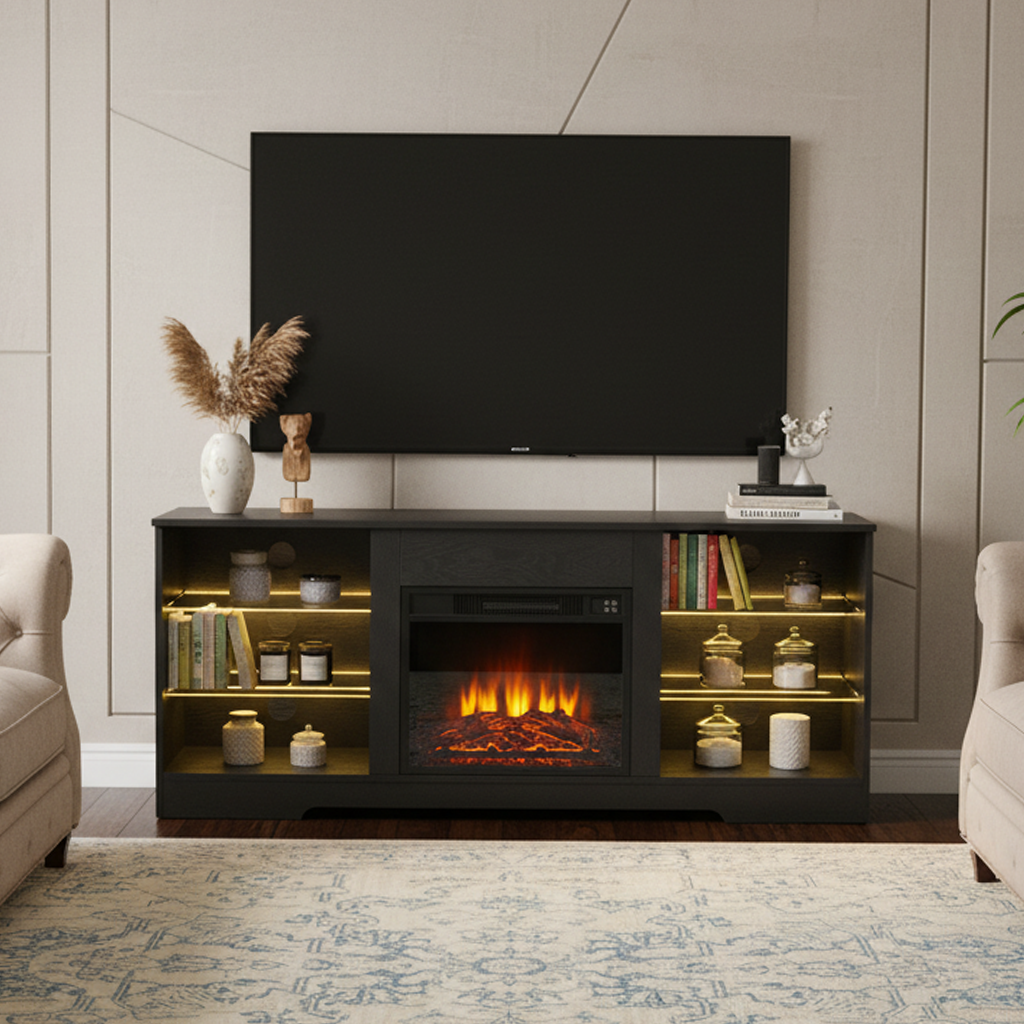 Apennine 58" Modern TV Stand with Electric Fireplace and LED Light