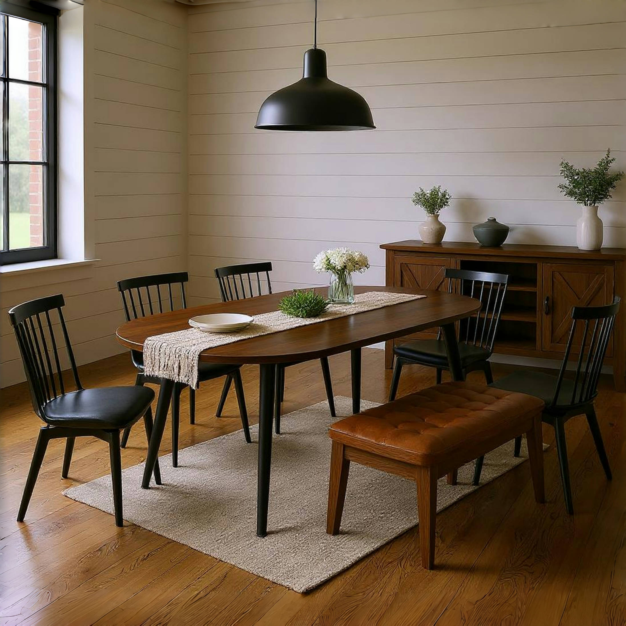 Loire Extendable Oval Walnut Dining Table with Black Metal Legs
