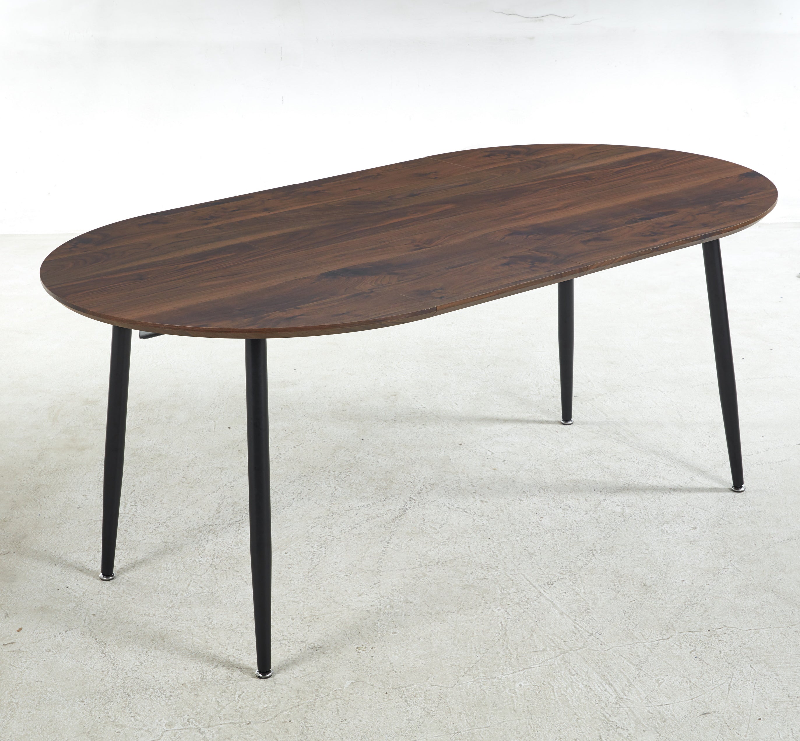 Loire Extendable Oval Walnut Dining Table with Black Metal Legs