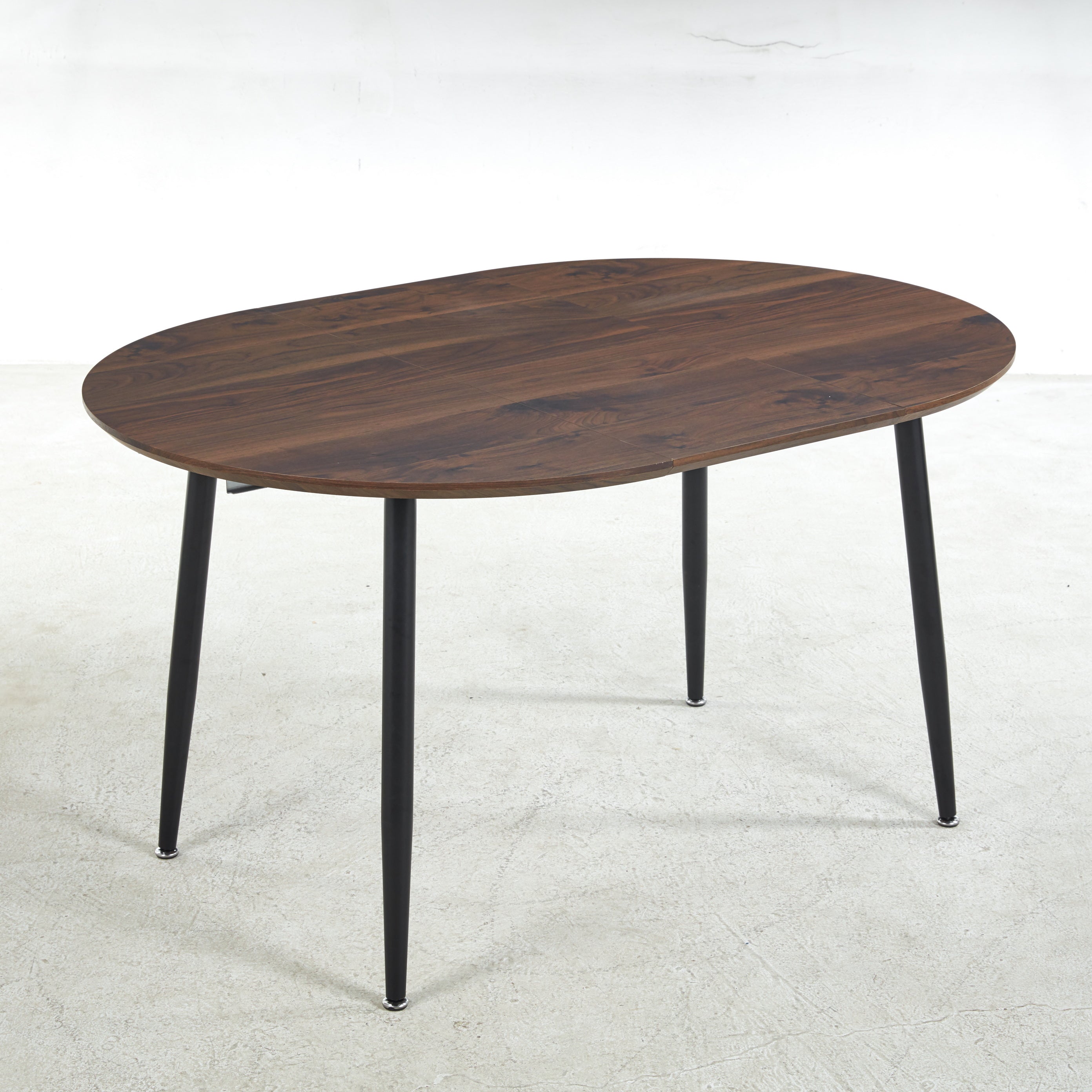 Loire Extendable Oval Walnut Dining Table with Black Metal Legs