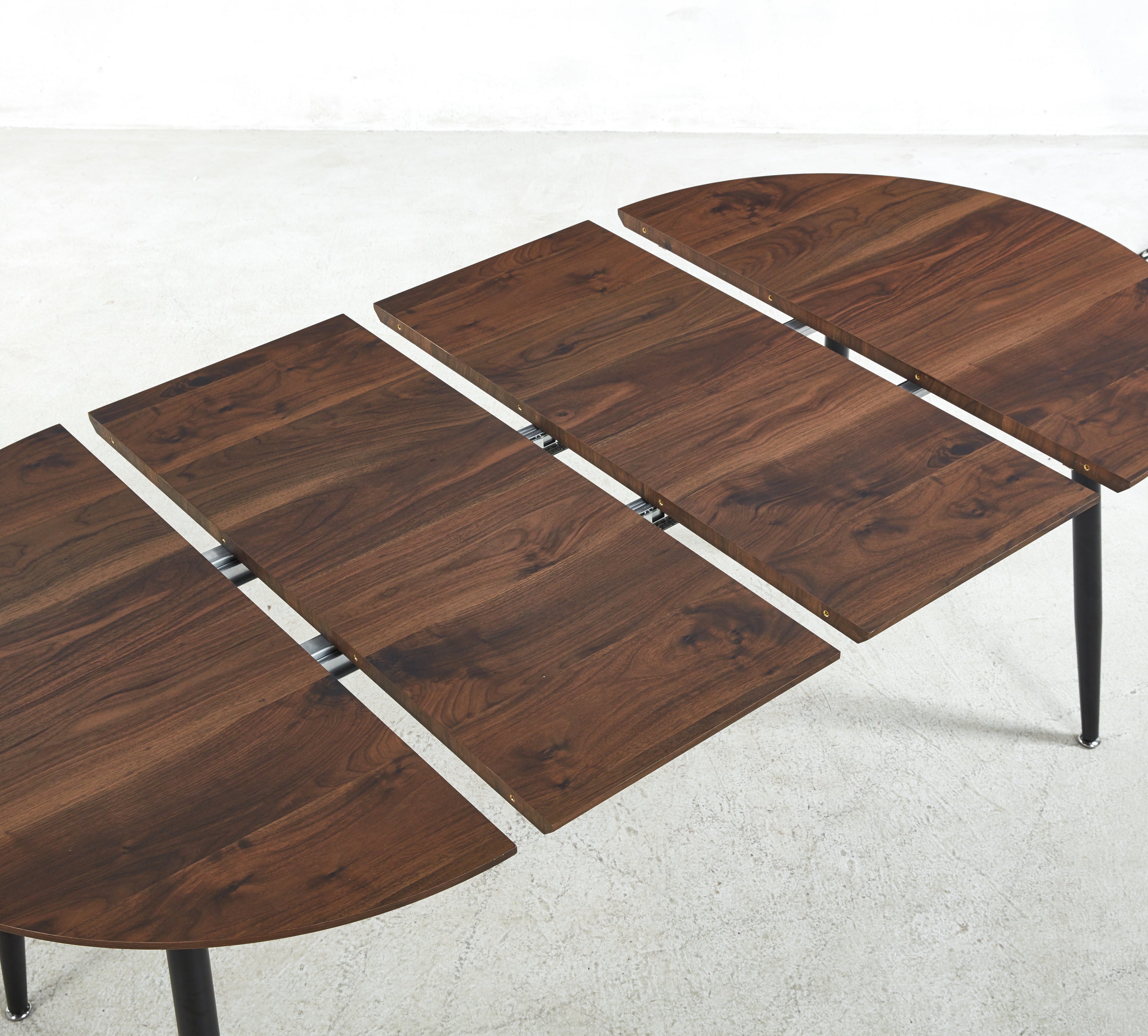 Loire Extendable Oval Walnut Dining Table with Black Metal Legs