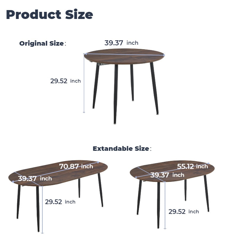 Loire Extendable Oval Walnut Dining Table with Black Metal Legs