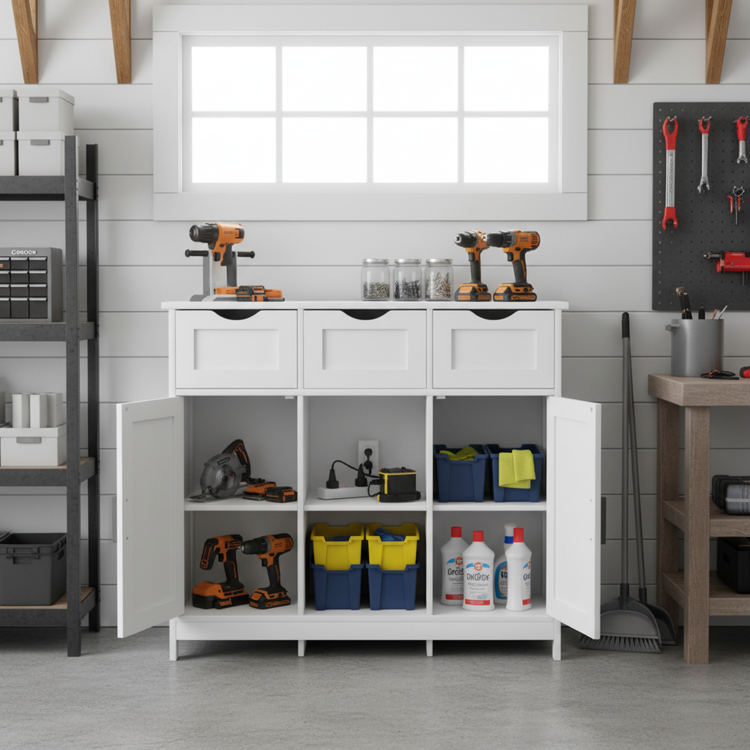 Homy Casa Ardeny Modern Wood Storage Cabinet with Drawers and Shelves White