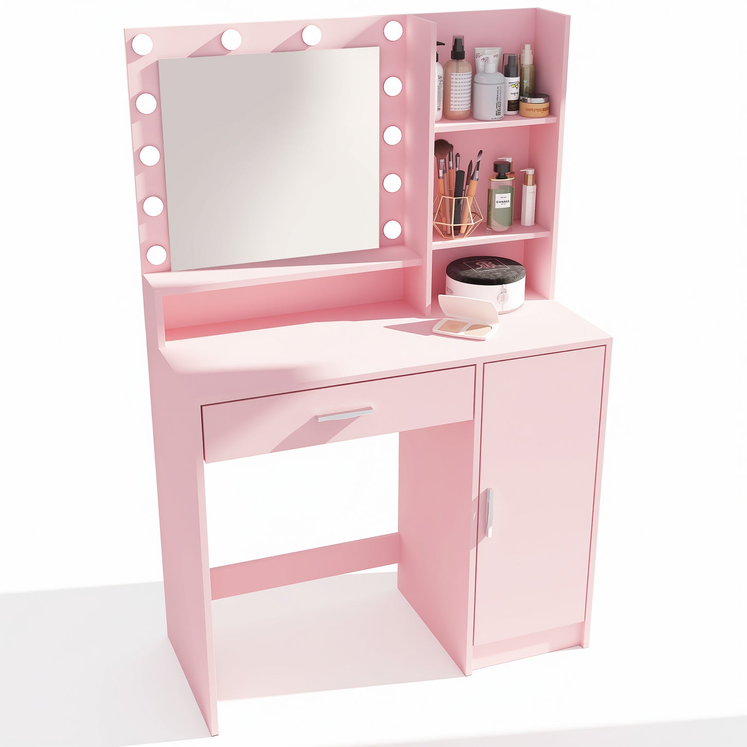 Lecce 35" Makeup Vanity Desk Set with Hollywood Lighted Mirror