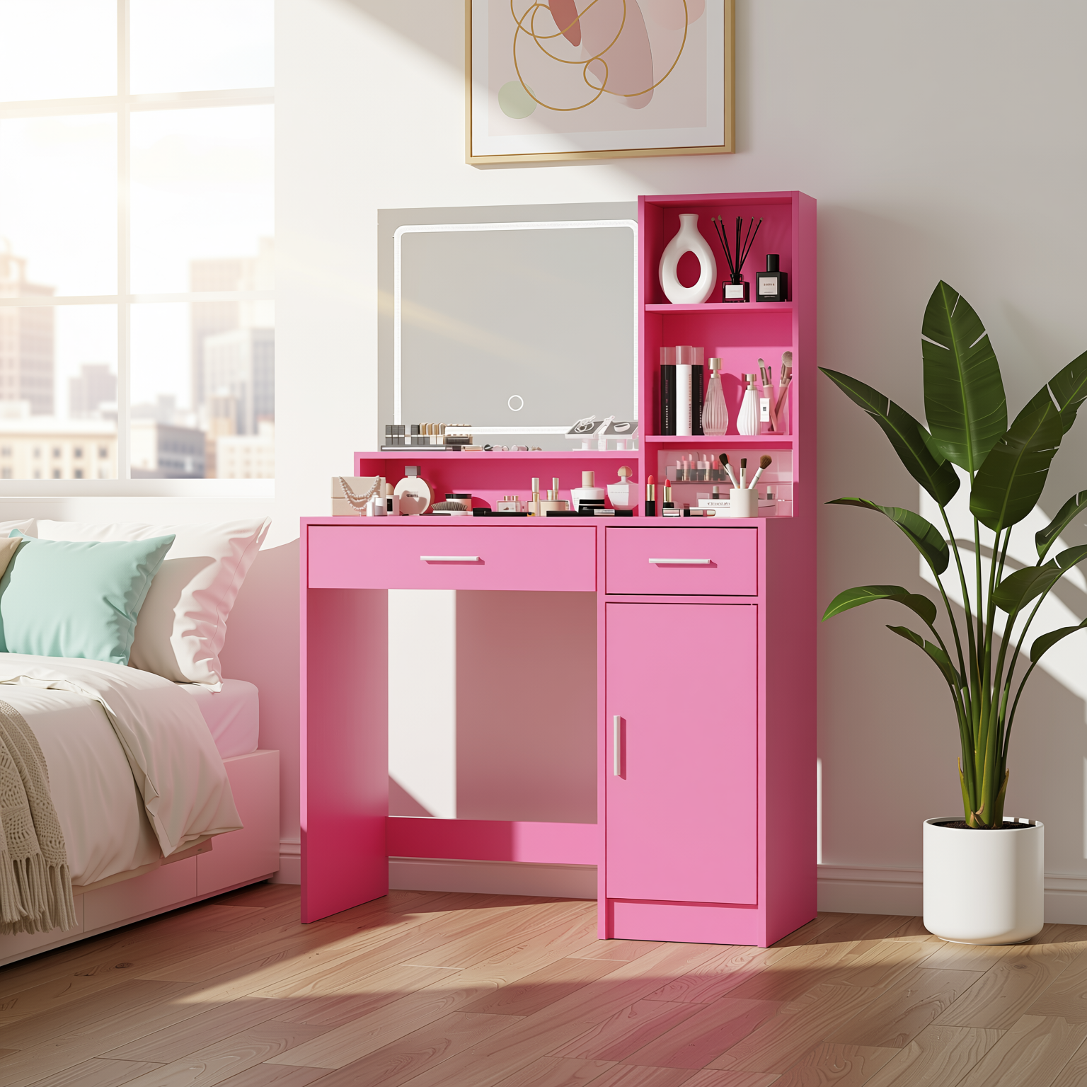 Matera 35" Makeup Vanity Desk Set with Lighted Mirror