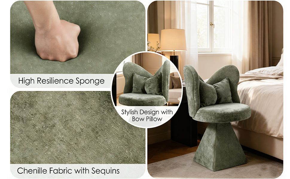 Homy Casa 2PC Living Room Furniture Set with Plush Yellow Bean Bag Chair & Green Chenille Velvet Swivel Chair Open Box