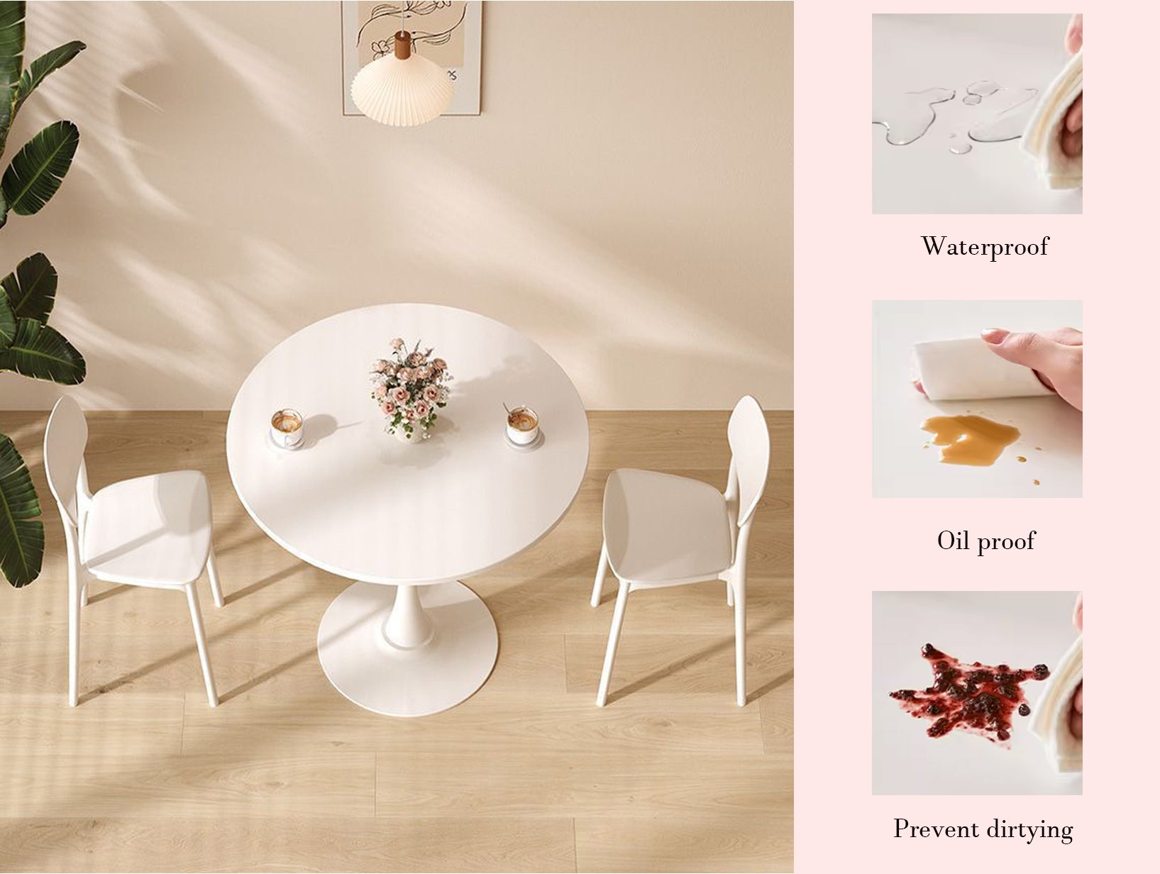 Homy Casa Nemea 3PC Kitchen Dining Set Round White Table with 2 Beige Upholstered Armchairs Open Box