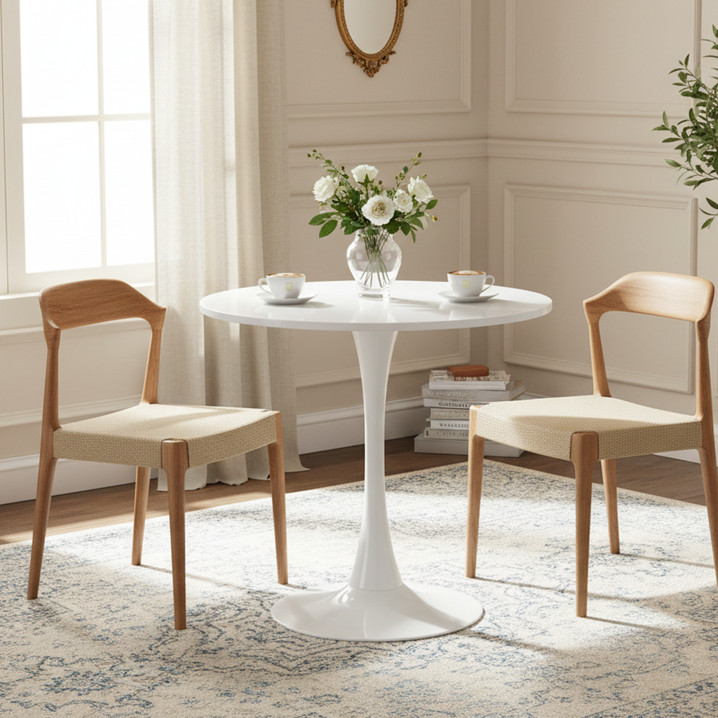 Homy Casa Modern Round Dining Table "31.5" for Kitchen, Dining Room, Coffee Table, White Open Box