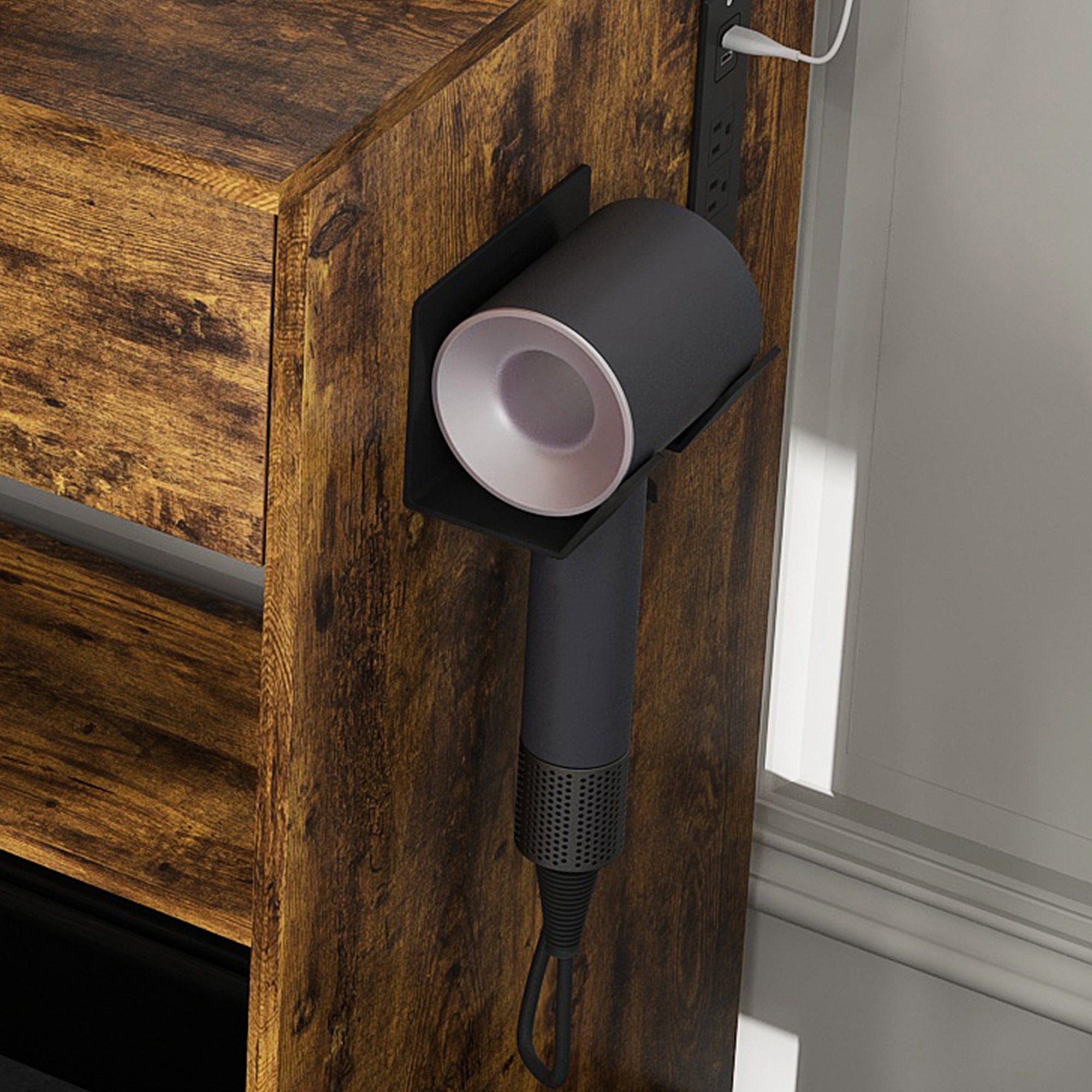 Homy Casa Ariadne 2PC Bedroom Vanity Set with Lighted Mirror, Storage Desk & Nightstand in Walnut Brown & Vintage Finish Open Box