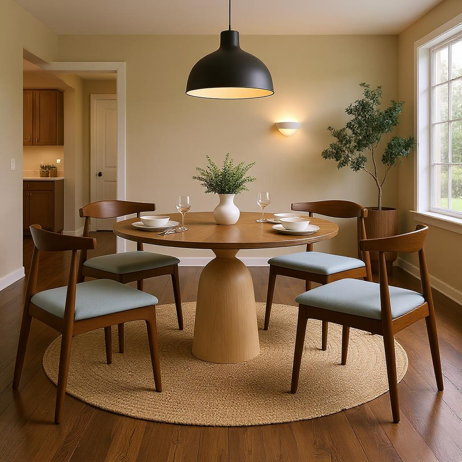 Tonle Mid-Century Upholstered Solid Wood Dining Chair Set of 2