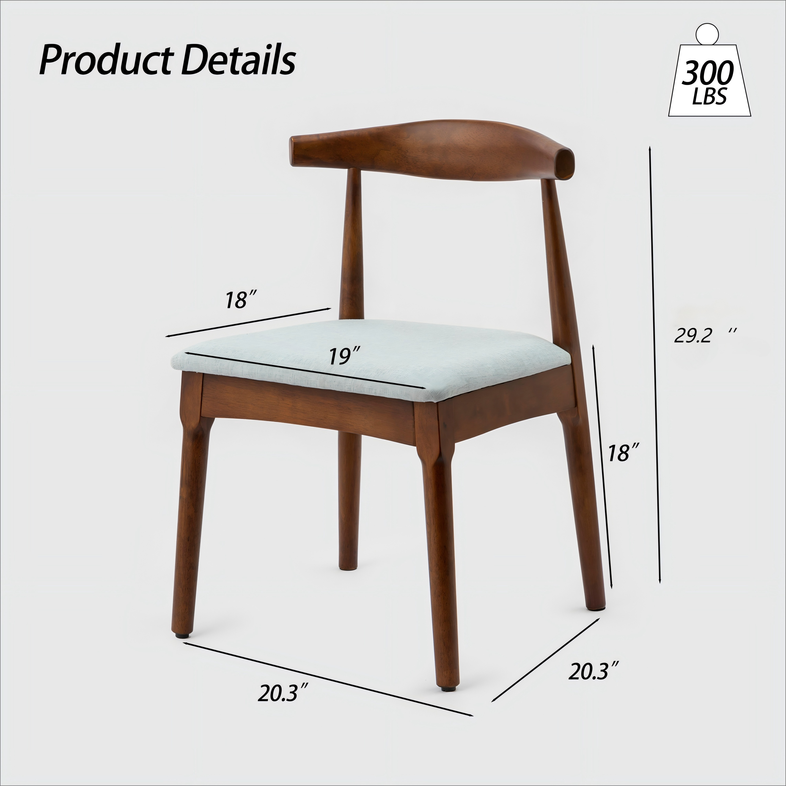 Tonle Mid-Century Upholstered Solid Wood Dining Chair Set of 2