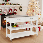 Homy Casa Stainless Steel Table Top White Kicthen Cart With Two Drawers