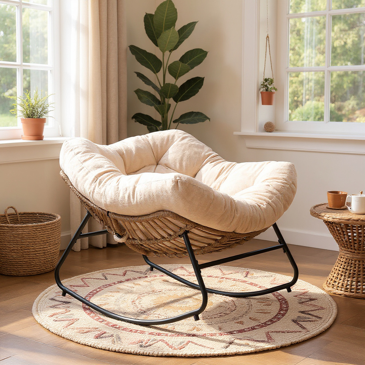 Mesa Chenille Upholstered Rocking Chair, Beige