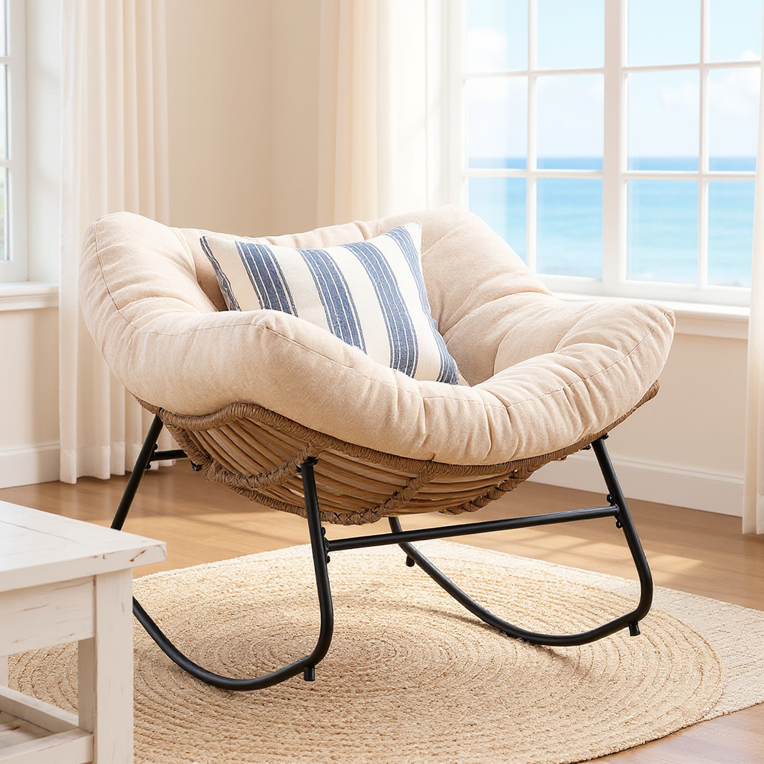 Mesa Chenille Upholstered Rocking Chair, Beige