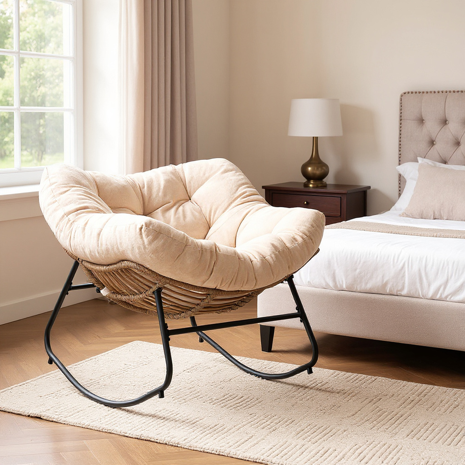 Mesa Chenille Upholstered Rocking Chair, Beige