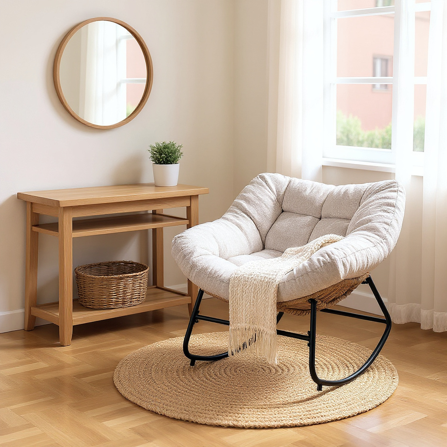 Mesa Chenille Upholstered Rocking Chair, Light Beige