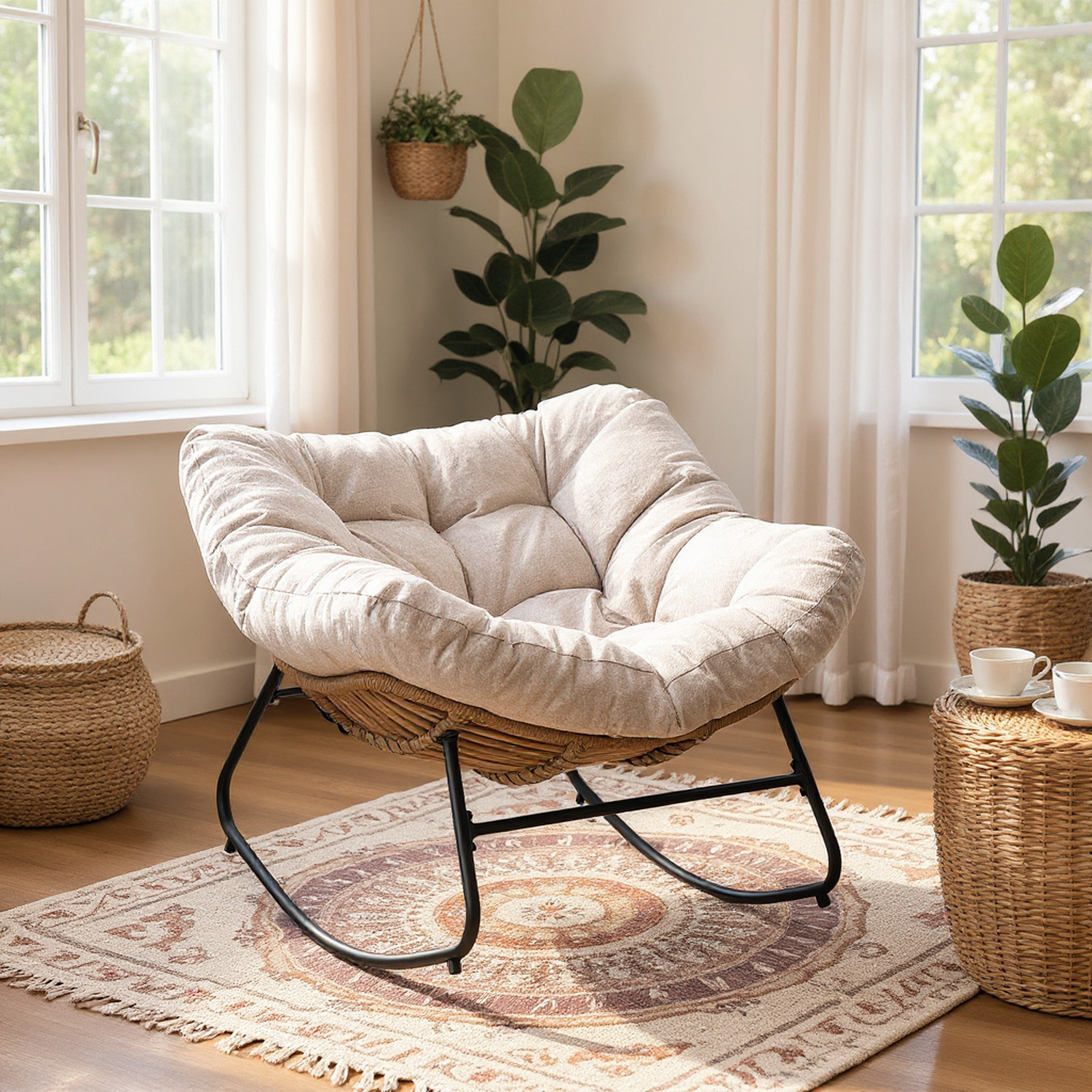 Mesa Chenille Upholstered Rocking Chair, Light Beige