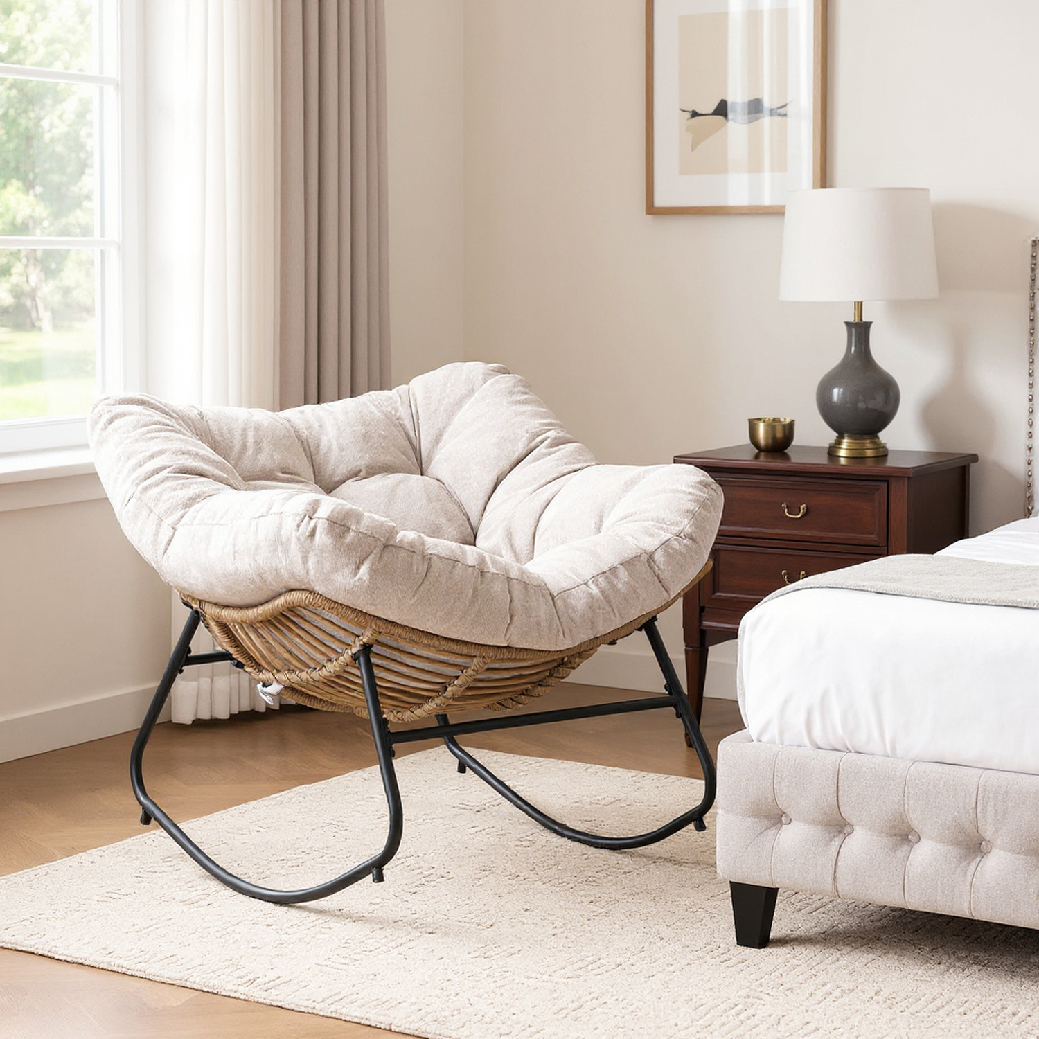 Mesa Chenille Upholstered Rocking Chair, Light Beige