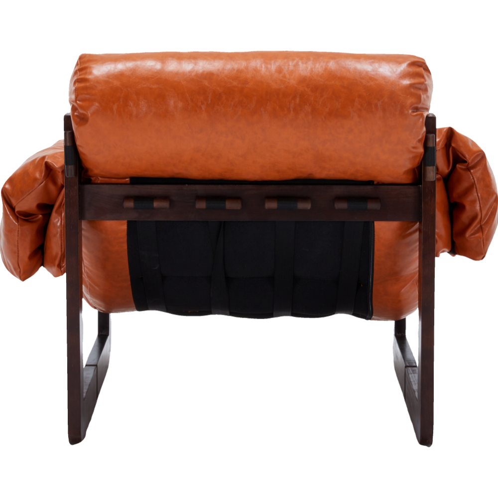 Homy Casa Aegina 2PC Living Room Furniture Set Retro Orange Oil Waxed Leather Sofa & Walnut 70.87" Tall Bookshelf with 10 Cubes and 3 Doors Open Box