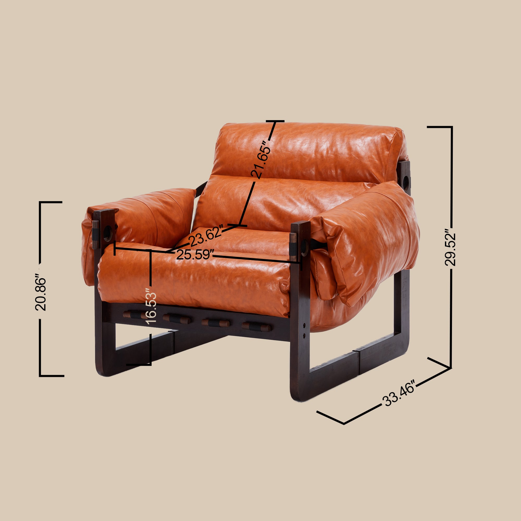 Homy Casa Aegina 2PC Living Room Furniture Set Retro Orange Oil Waxed Leather Sofa & Walnut 70.87" Tall Bookshelf with 10 Cubes and 3 Doors Open Box