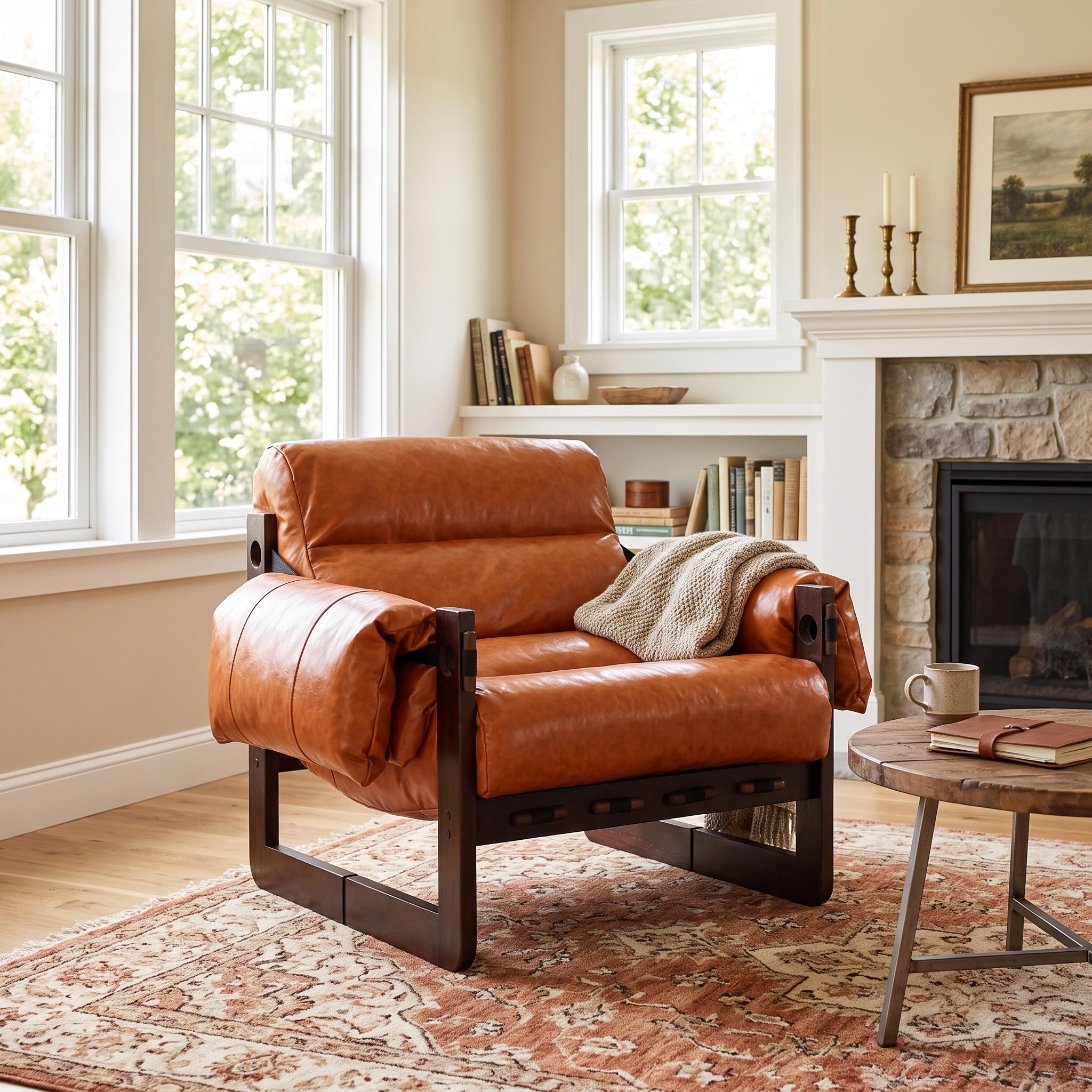 Homy Casa Ravena Medieval Modern Lounge Chair Oil Wax Leather Armchair for Living Room, Study, Office, Apartment Open Box