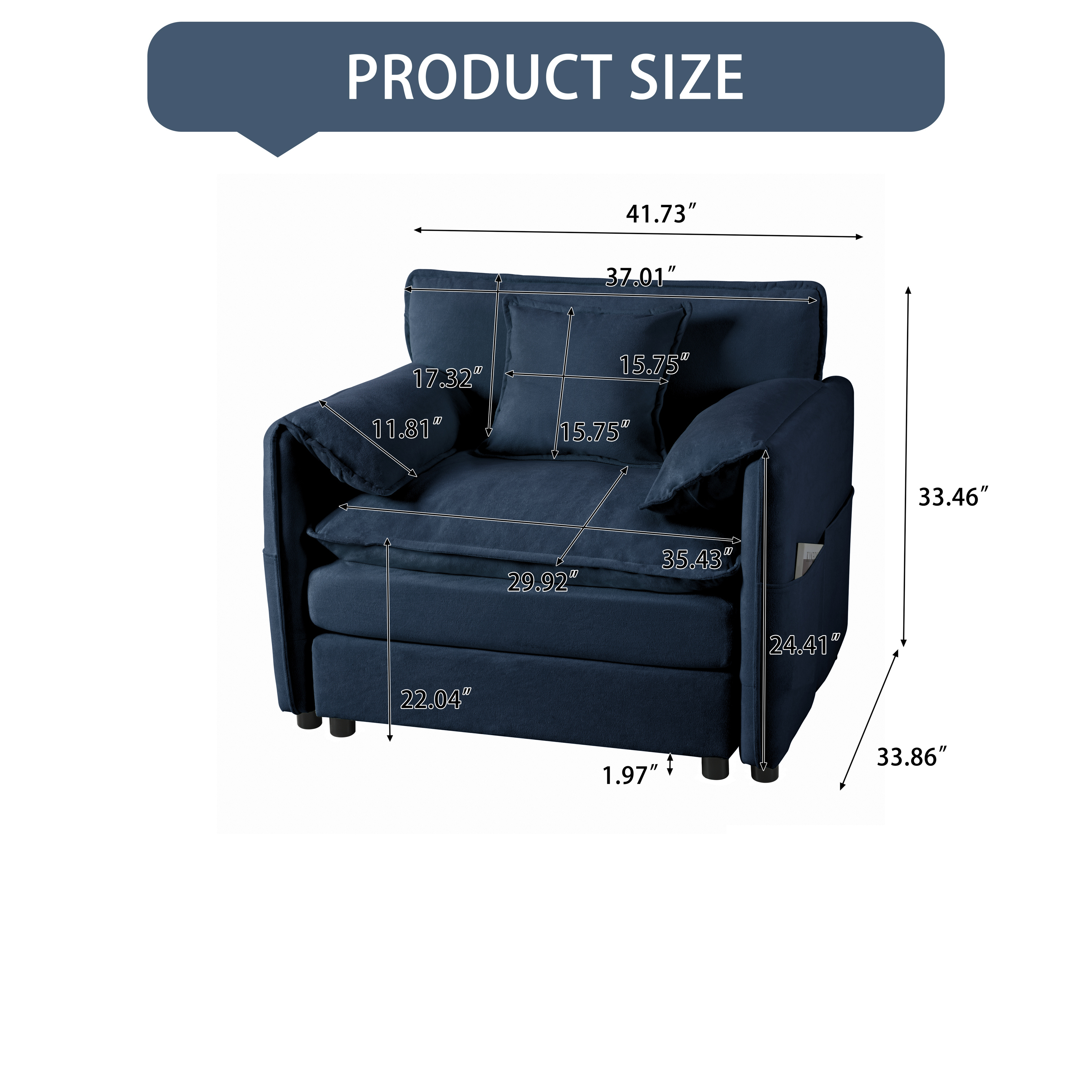 Homy Casa Eretria 2PC Living Room Furniture Set – Chenille Sofa & 70.87" Tall 10-Cube Bookshelf with Cabinet in Blue & Walnut Open Box