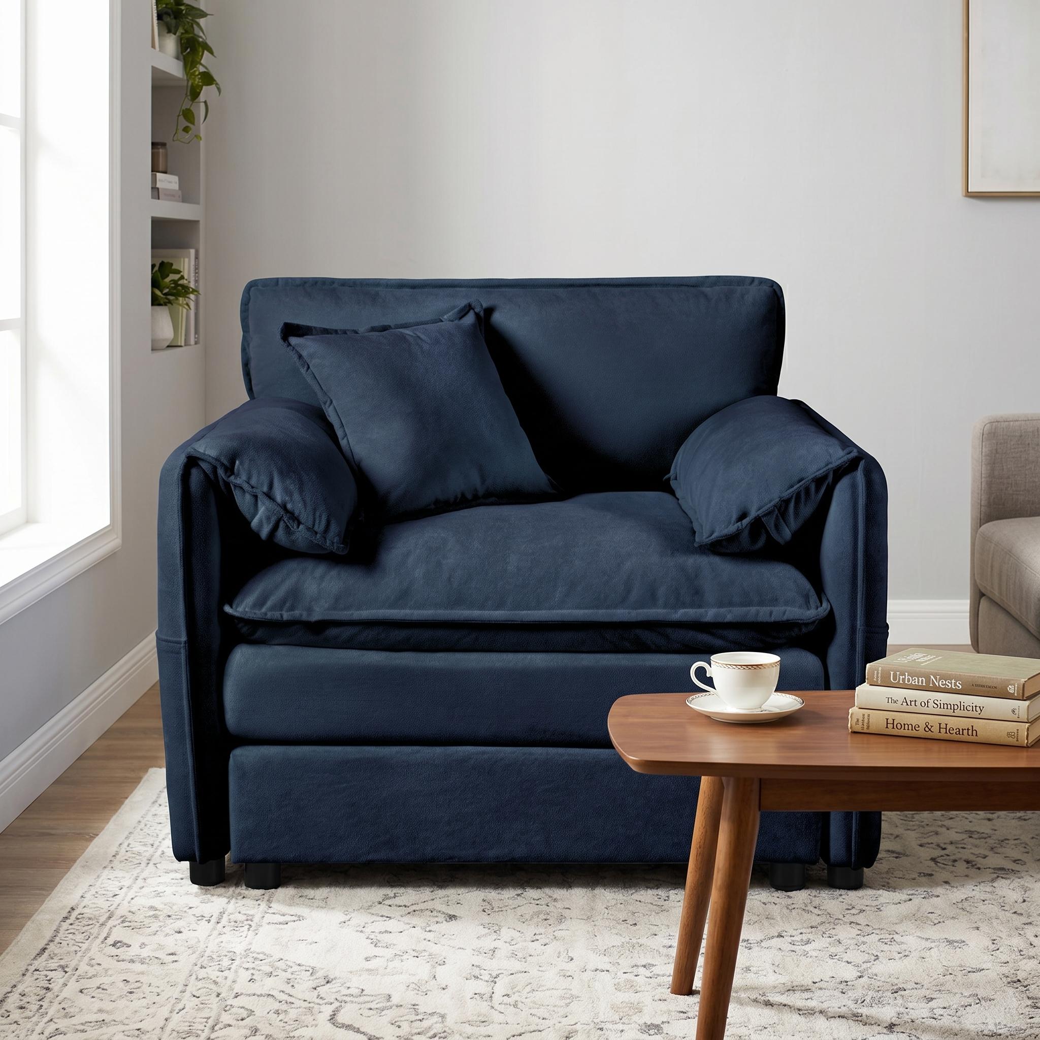 Homy Casa Madrona 41.73" Oversized Chenille Accent Chair Deep Seat Modular Lounge Chair in Blue Open Box