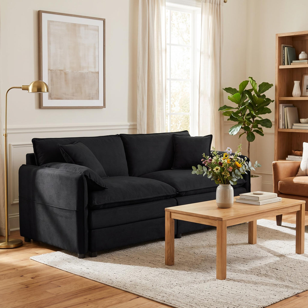 Homy Casa Chicago 75" Black Chenille Loveseat Sofa for Living Room Seating Open Box