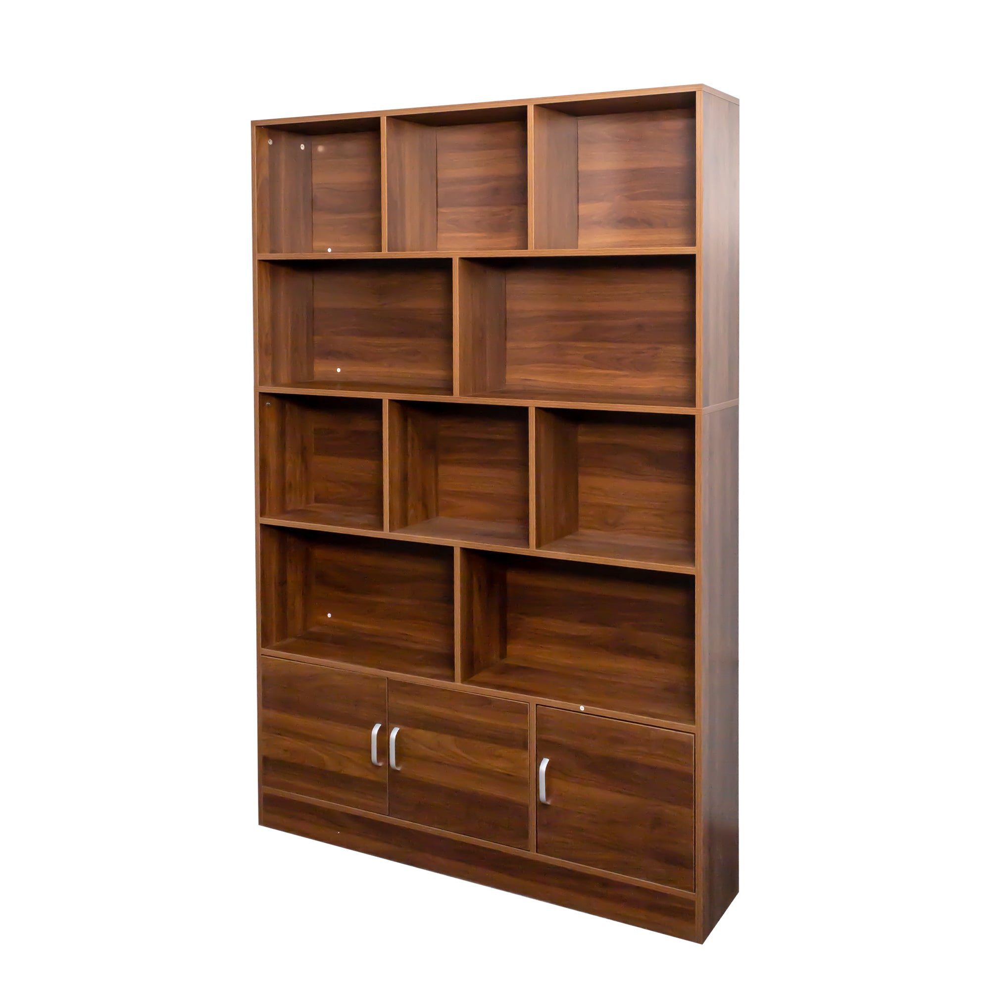 Homy Casa Eretria 2PC Living Room Furniture Set – Chenille Sofa & 70.87" Tall 10-Cube Bookshelf with Cabinet in Blue & Walnut Open Box