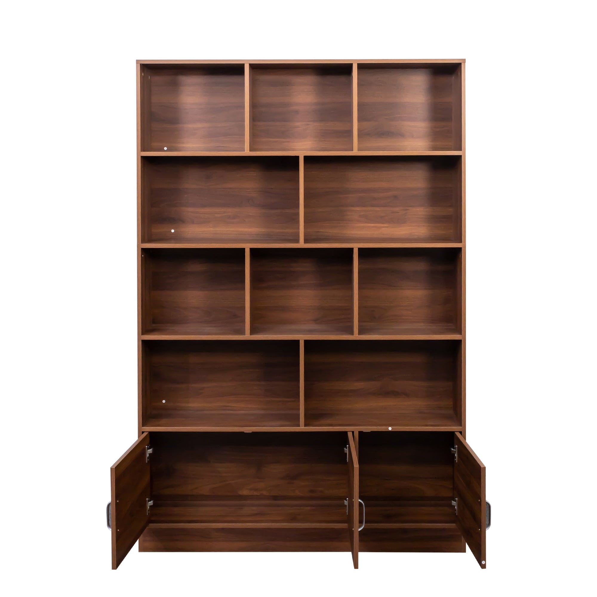 Homy Casa Eretria 2PC Living Room Furniture Set – Chenille Sofa & 70.87" Tall 10-Cube Bookshelf with Cabinet in Blue & Walnut Open Box