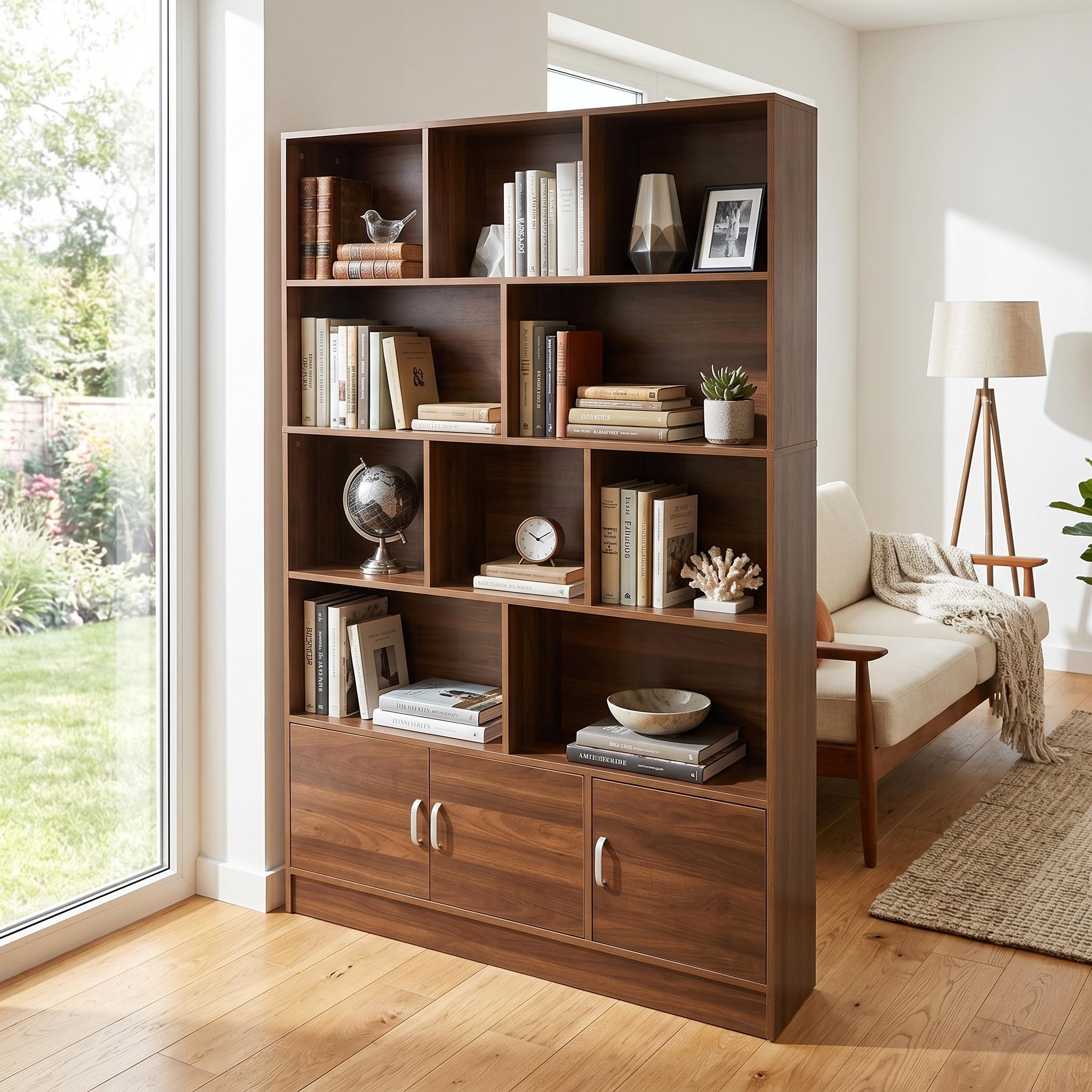 Homy Casa Fauntleroy 71" Tall Bookcase with 10 Cubes and 3 Doors Storage Cabinet for Living Room Office and Bedroom Open Box