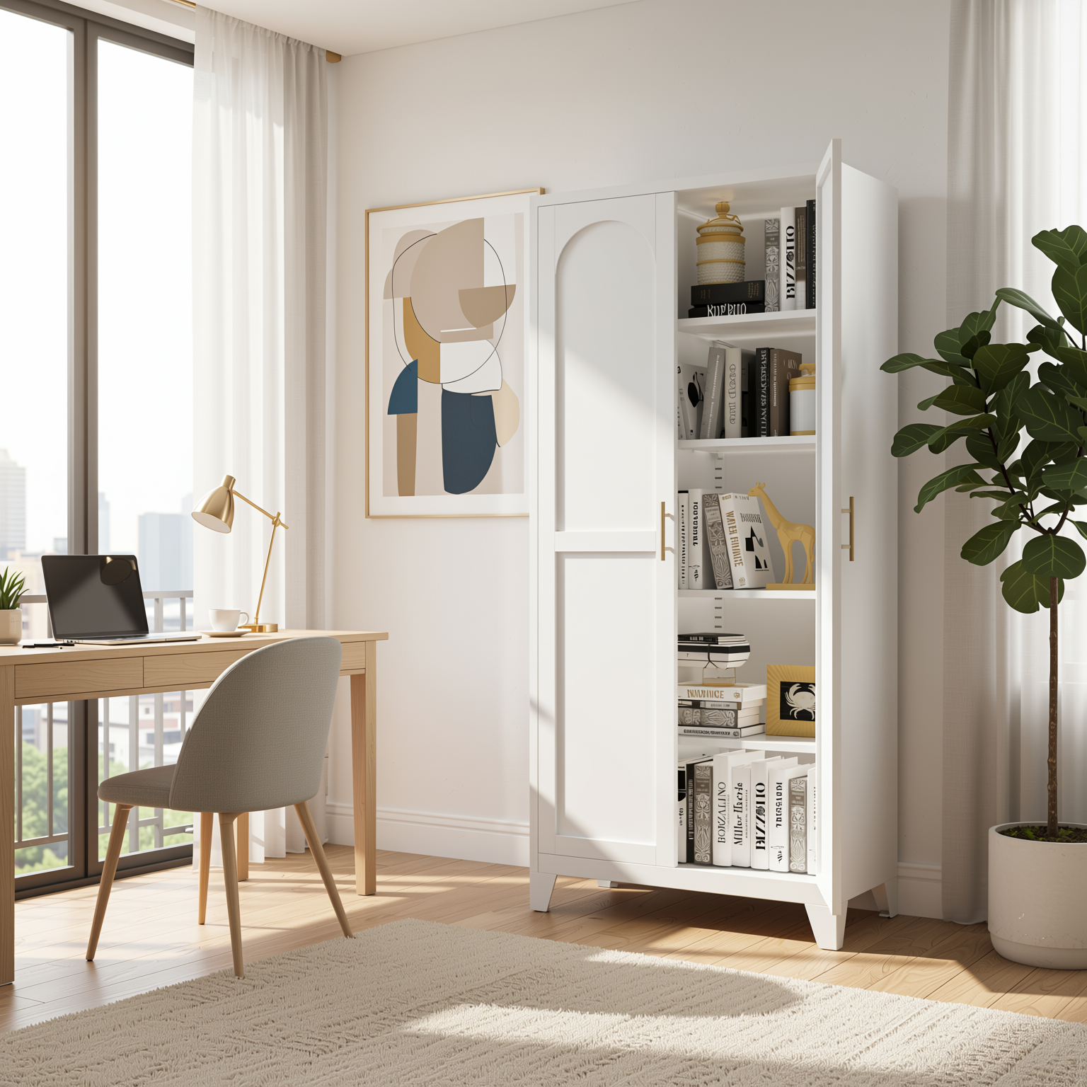 Elva 71" Lockable Storage Cabinet with Adjustable Shelves