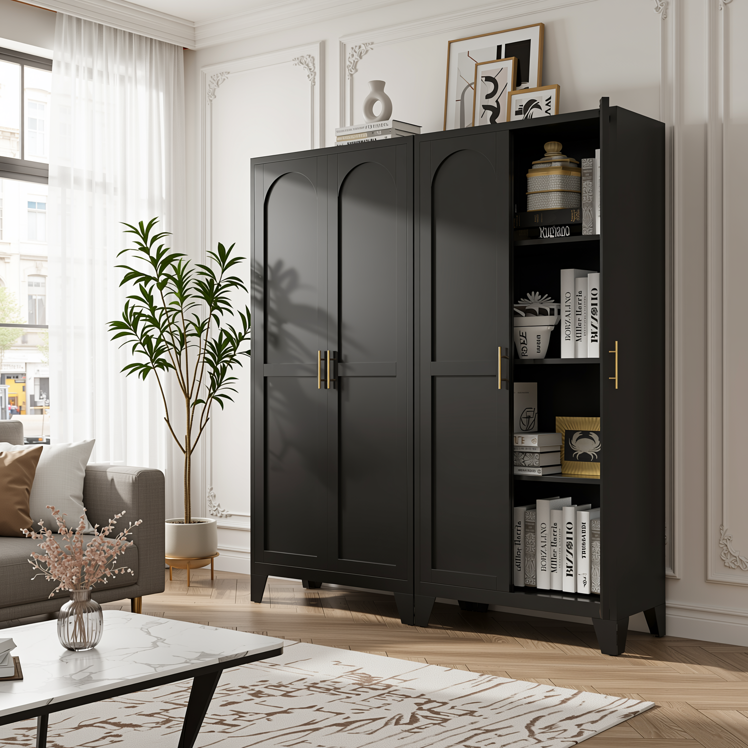 Elva 61" Storage Cabinet with Adjustable Shelves