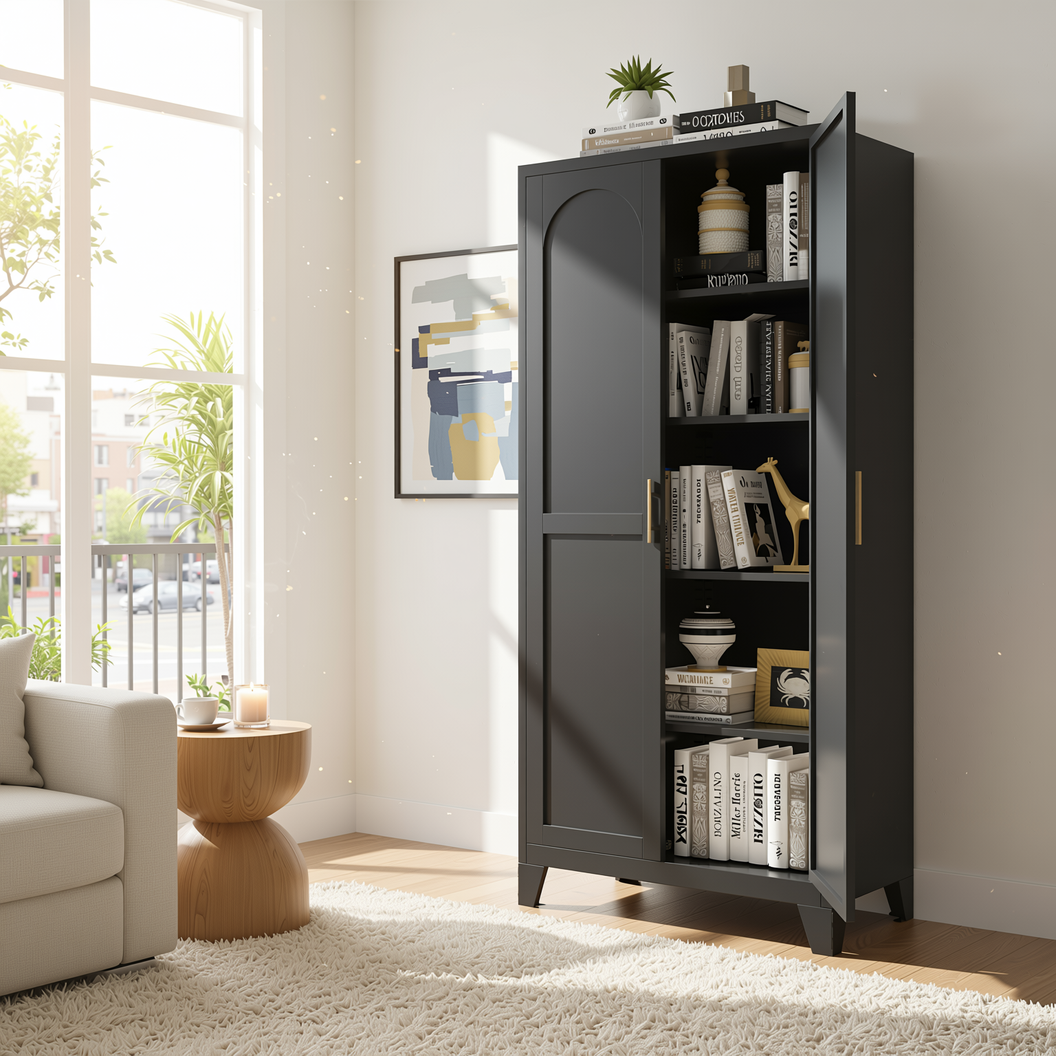 Elva 61" Storage Cabinet with Adjustable Shelves