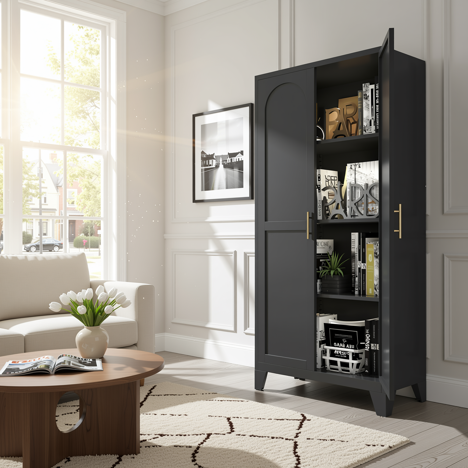 Elva 61" Storage Cabinet with Adjustable Shelves