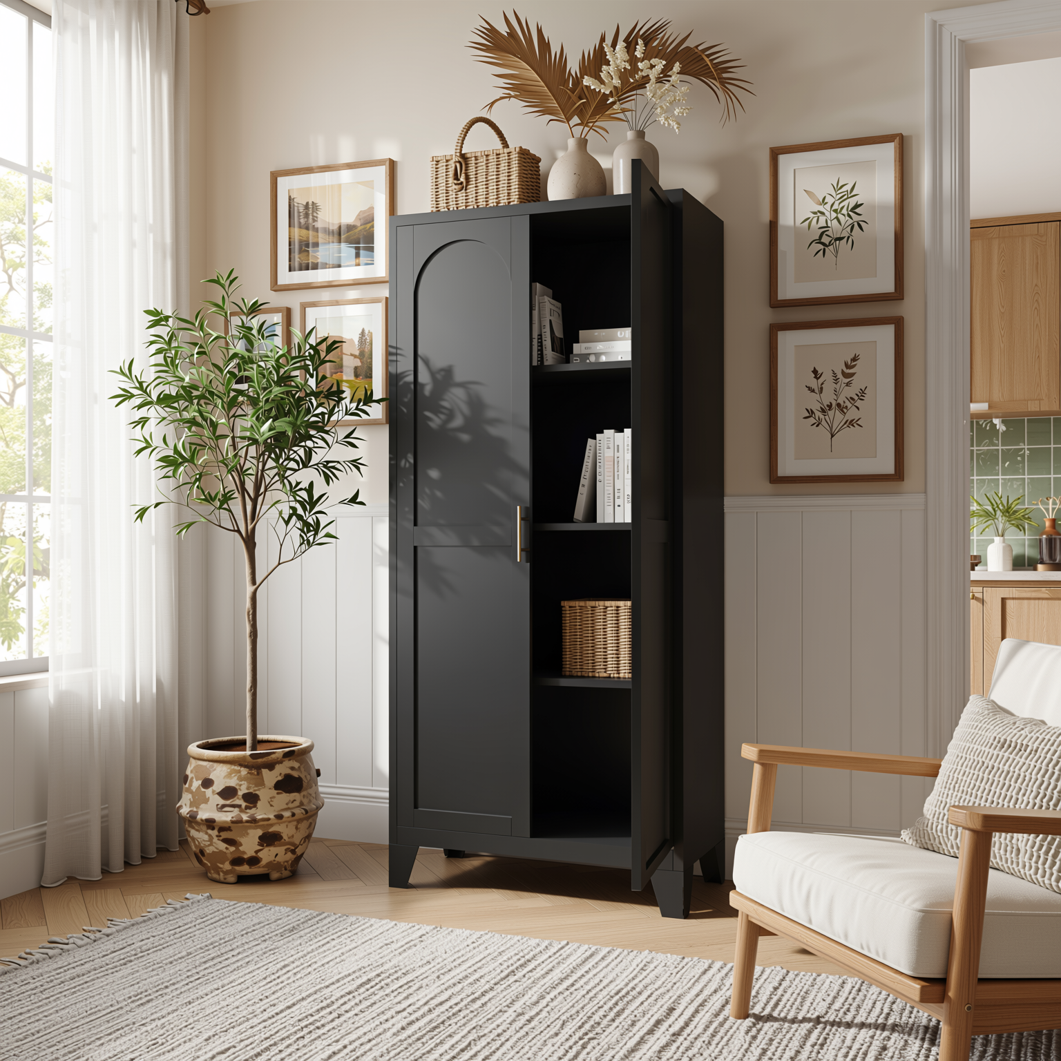 Elva 61" Storage Cabinet with Adjustable Shelves