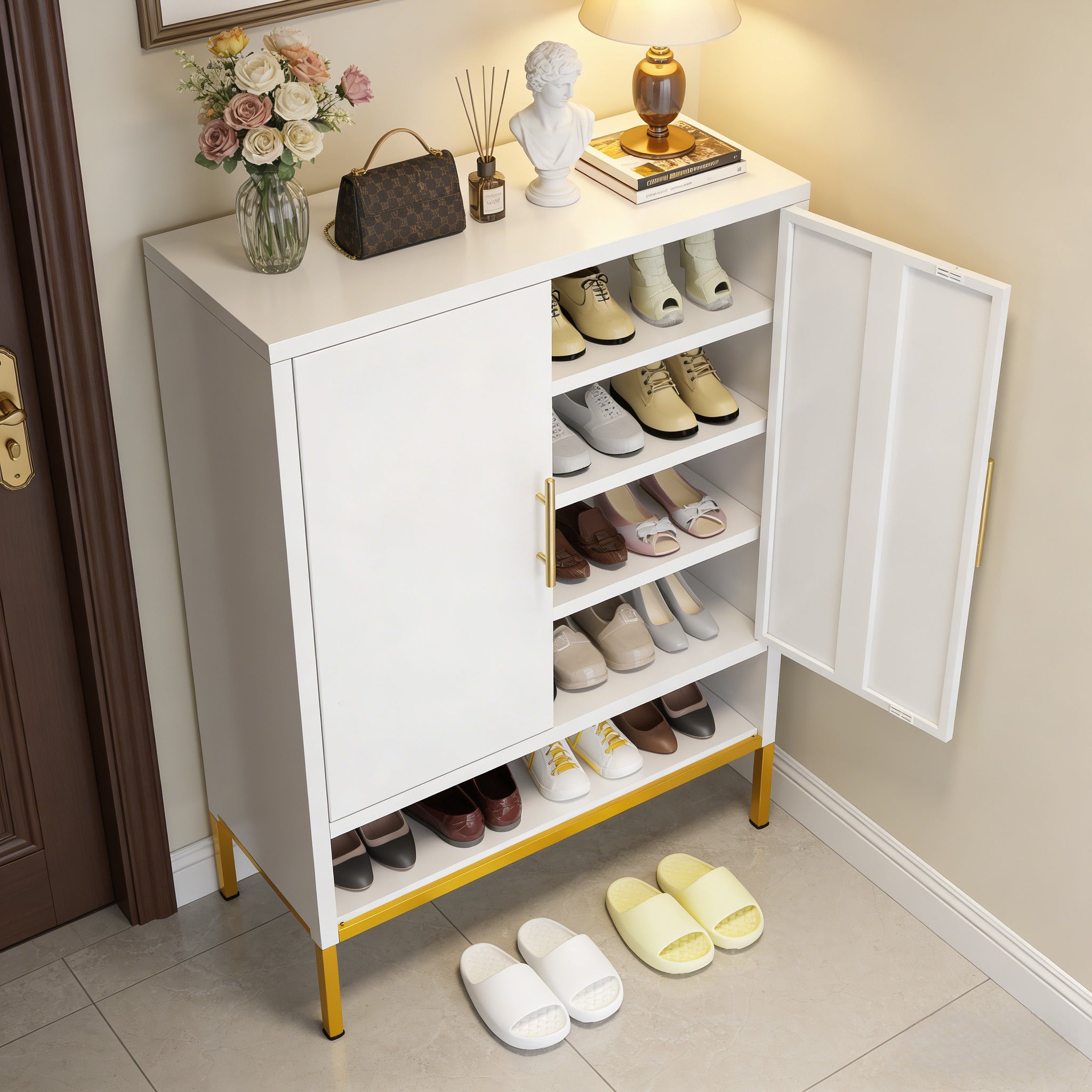 Plaza 43" Narrow Shoe Storage Cabinet Organizer with Adjustable Shelves