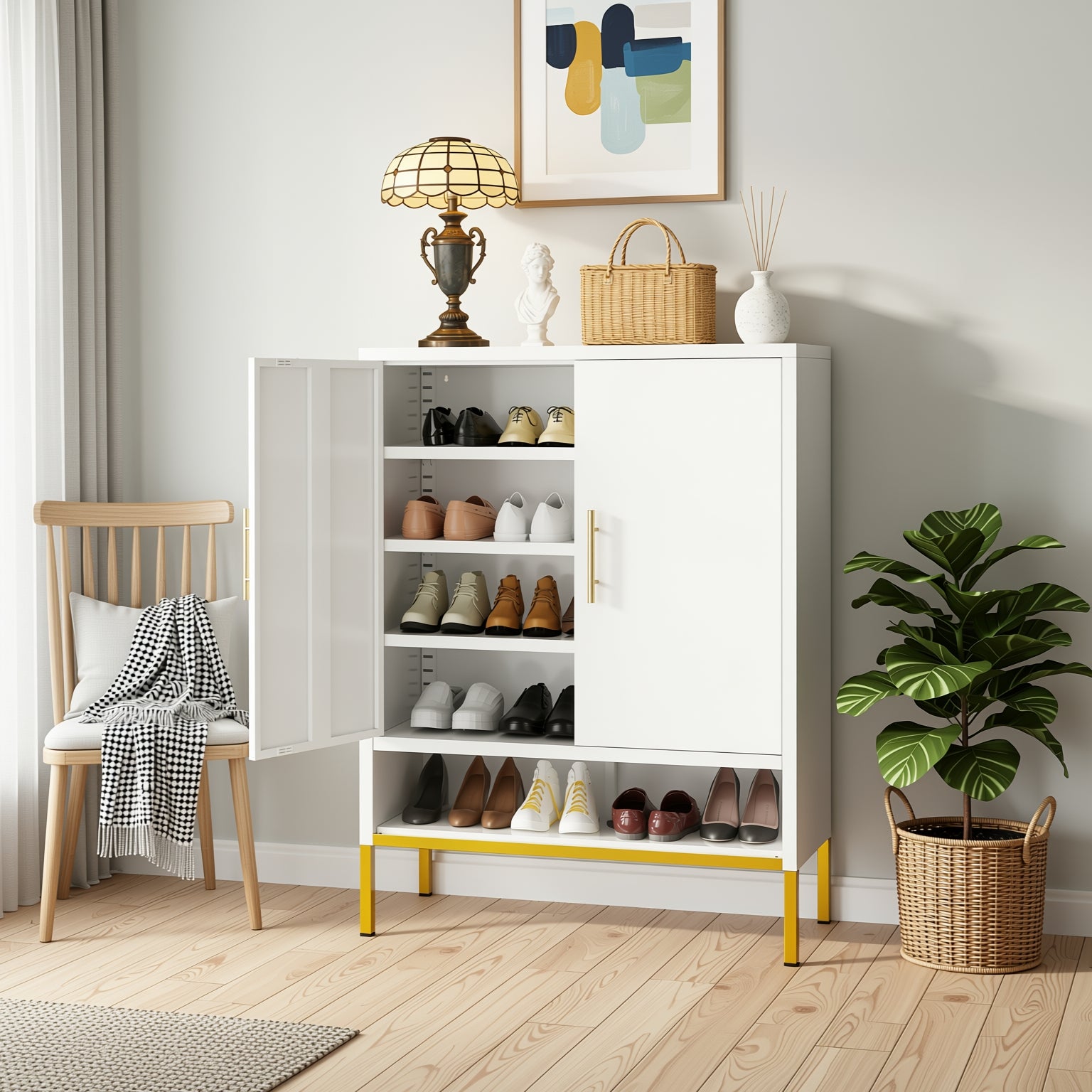 Plaza 43" Narrow Shoe Storage Cabinet Organizer with Adjustable Shelves