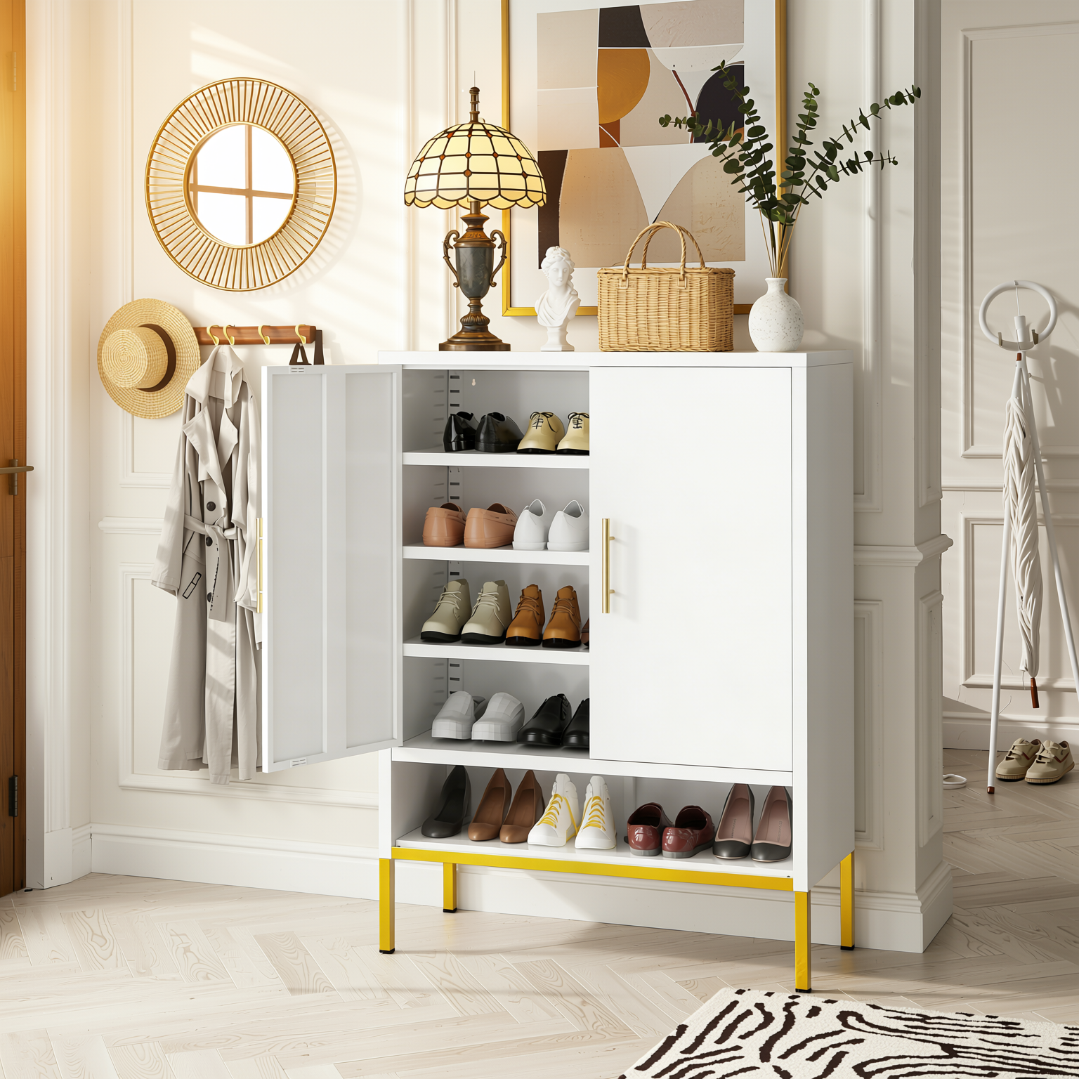 Plaza 43" Narrow Shoe Storage Cabinet Organizer with Adjustable Shelves