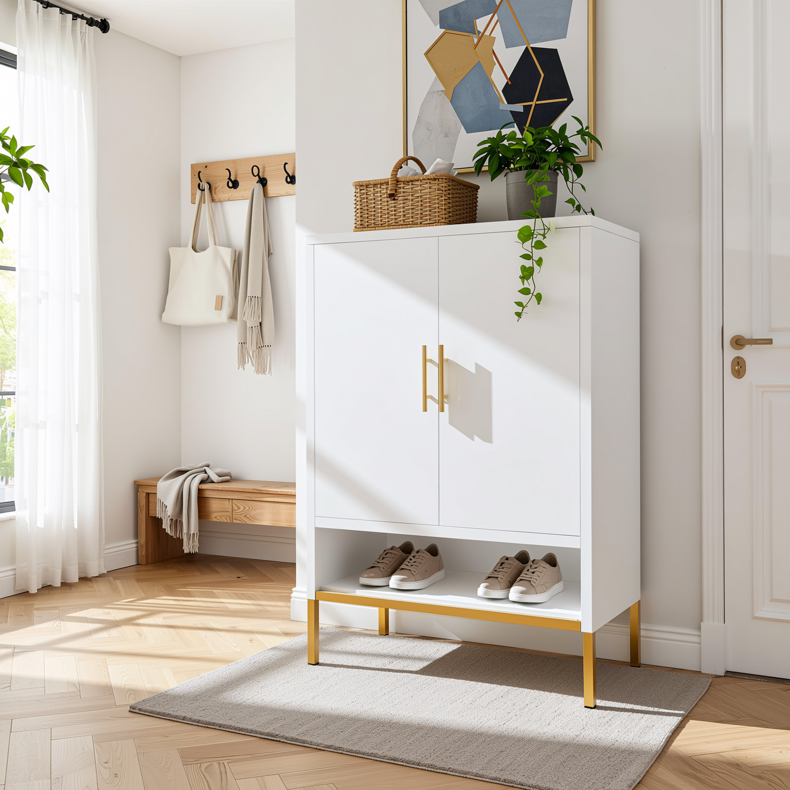 Plaza 43" Narrow Shoe Storage Cabinet Organizer with Adjustable Shelves