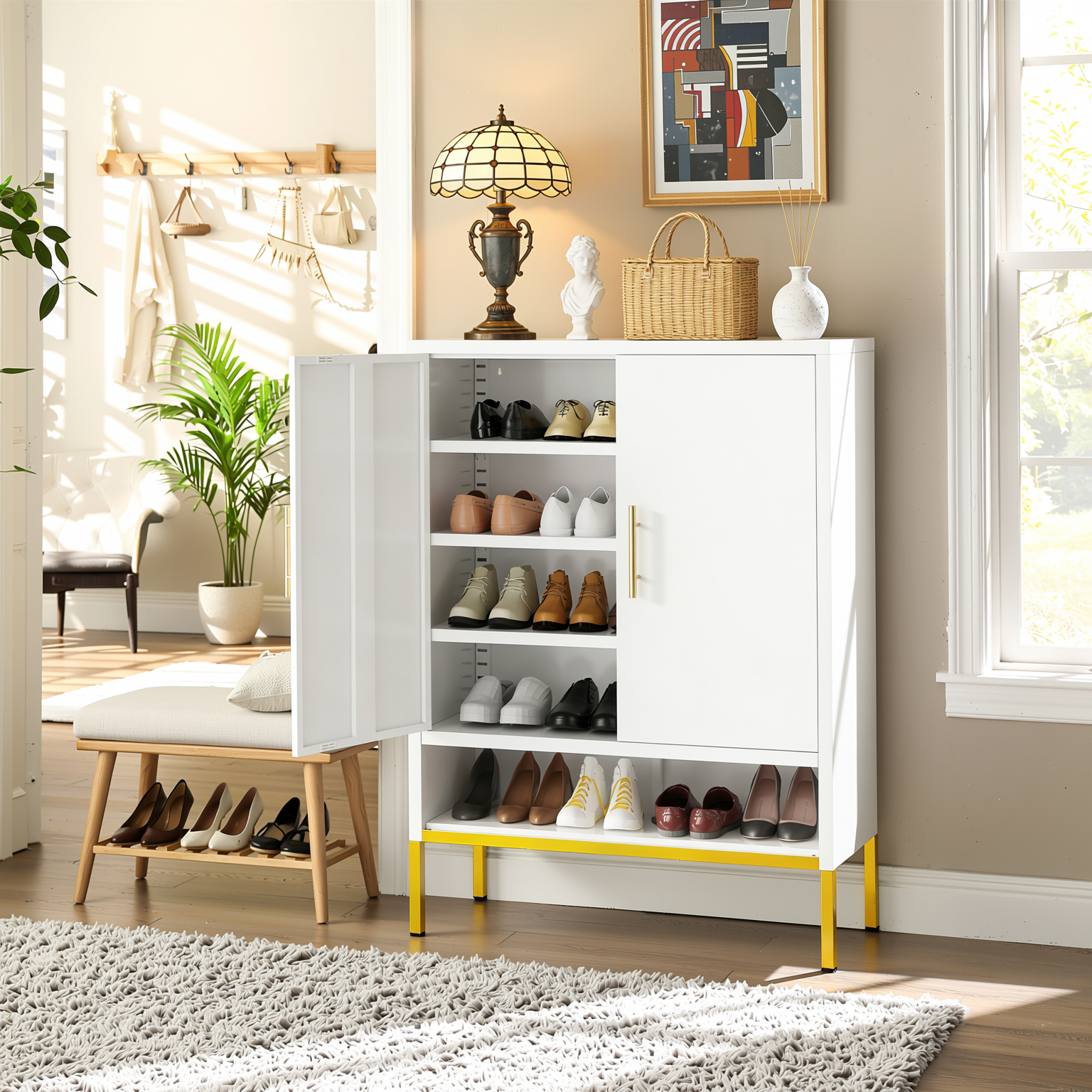Plaza 43" Narrow Shoe Storage Cabinet Organizer with Adjustable Shelves