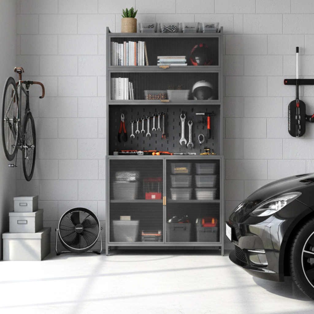 Eland 73" Modern Steel Kitchen Pantry Cabinet with Flip Doors