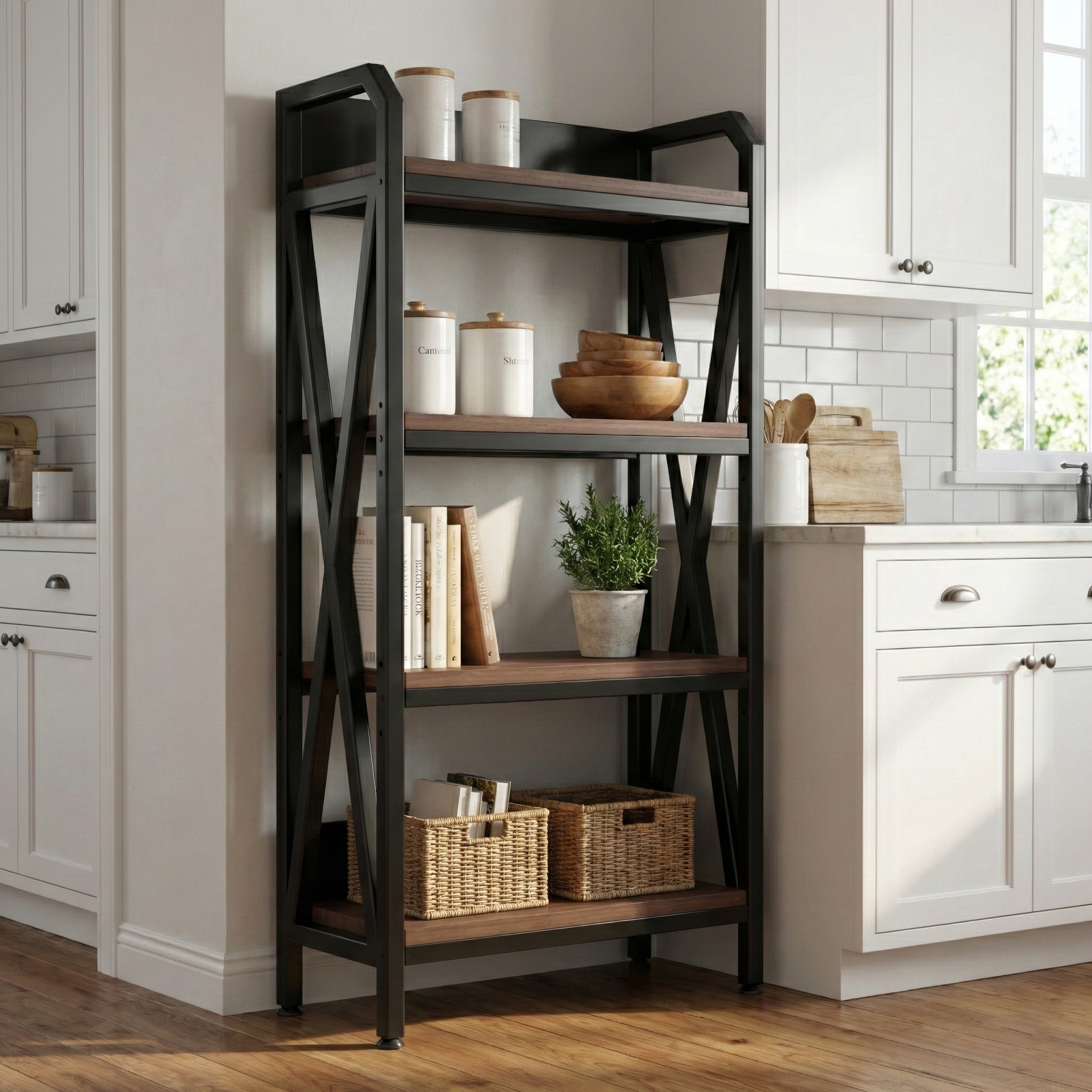 Tartu 56.3" Baker’s Rack with 4-Tier Storage Shelves, 33.5" Wide