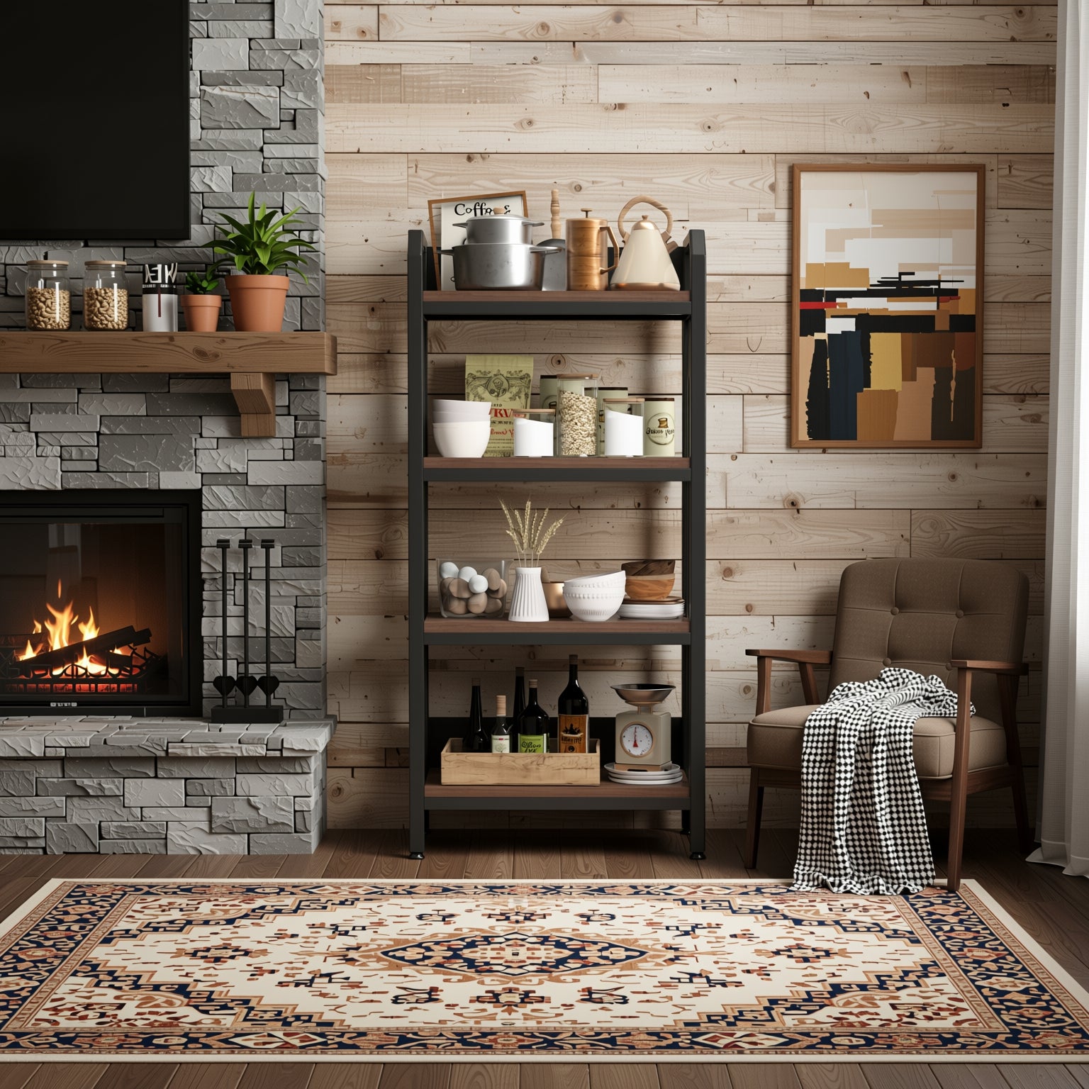 Tartu 56.3" Baker’s Rack with 4-Tier Storage Shelves, 25.6" Wide