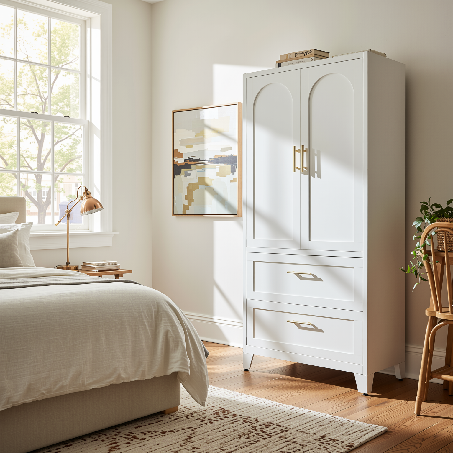 Elva 71" Wardrobe Closet with 2 Drawers and Hanging Rod