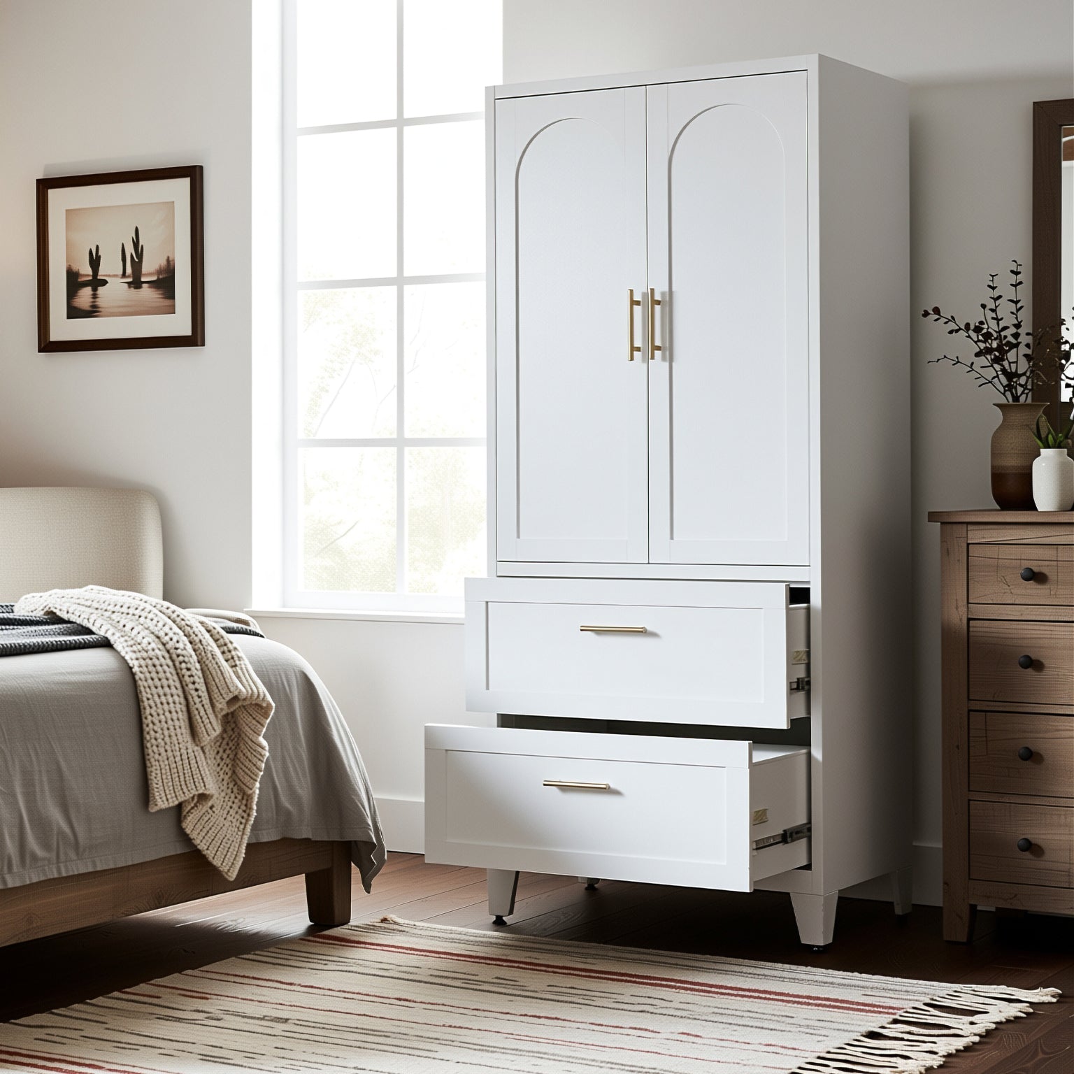Elva 71" Wardrobe Closet with 2 Drawers and Hanging Rod