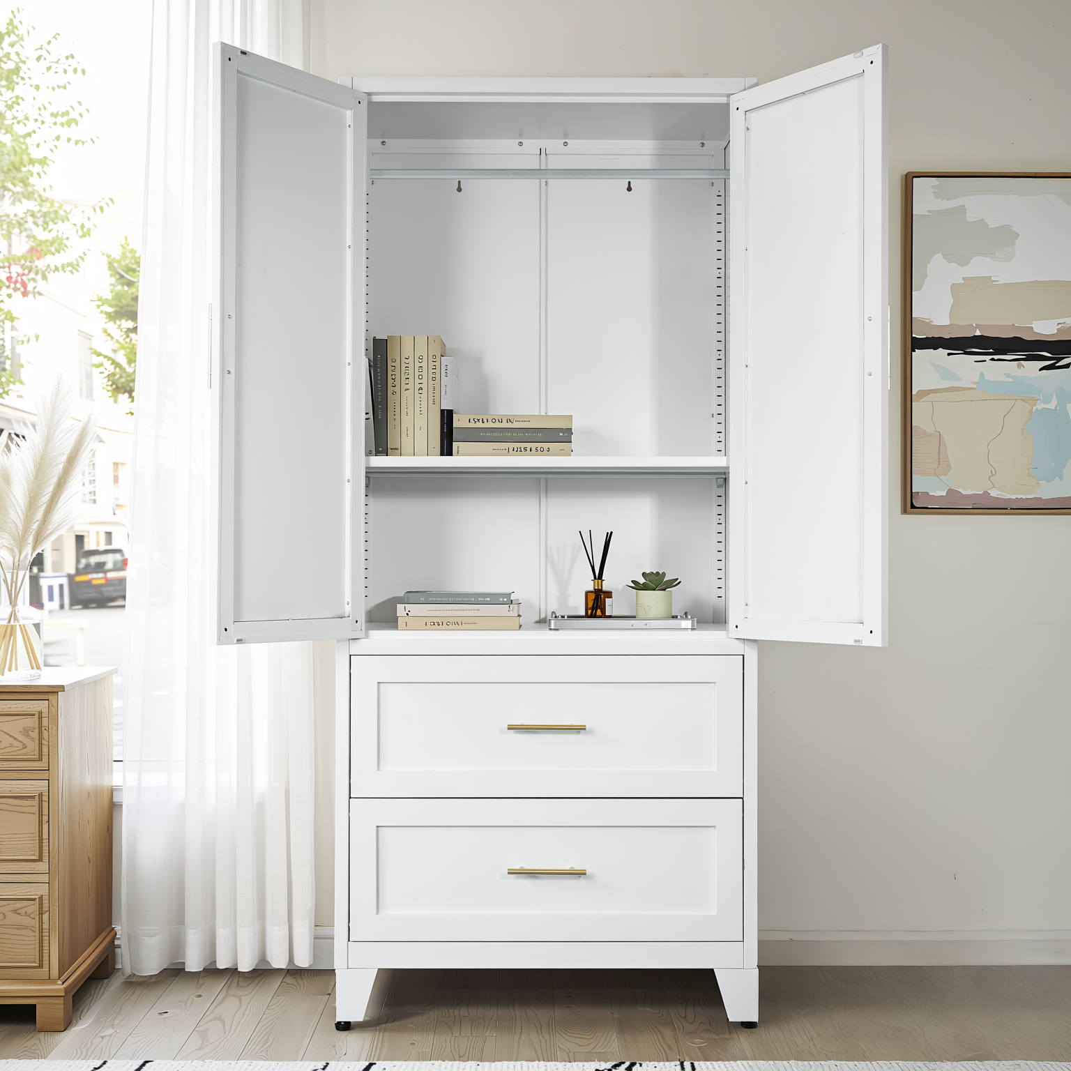 Elva 71" Wardrobe Closet with 2 Drawers and Hanging Rod